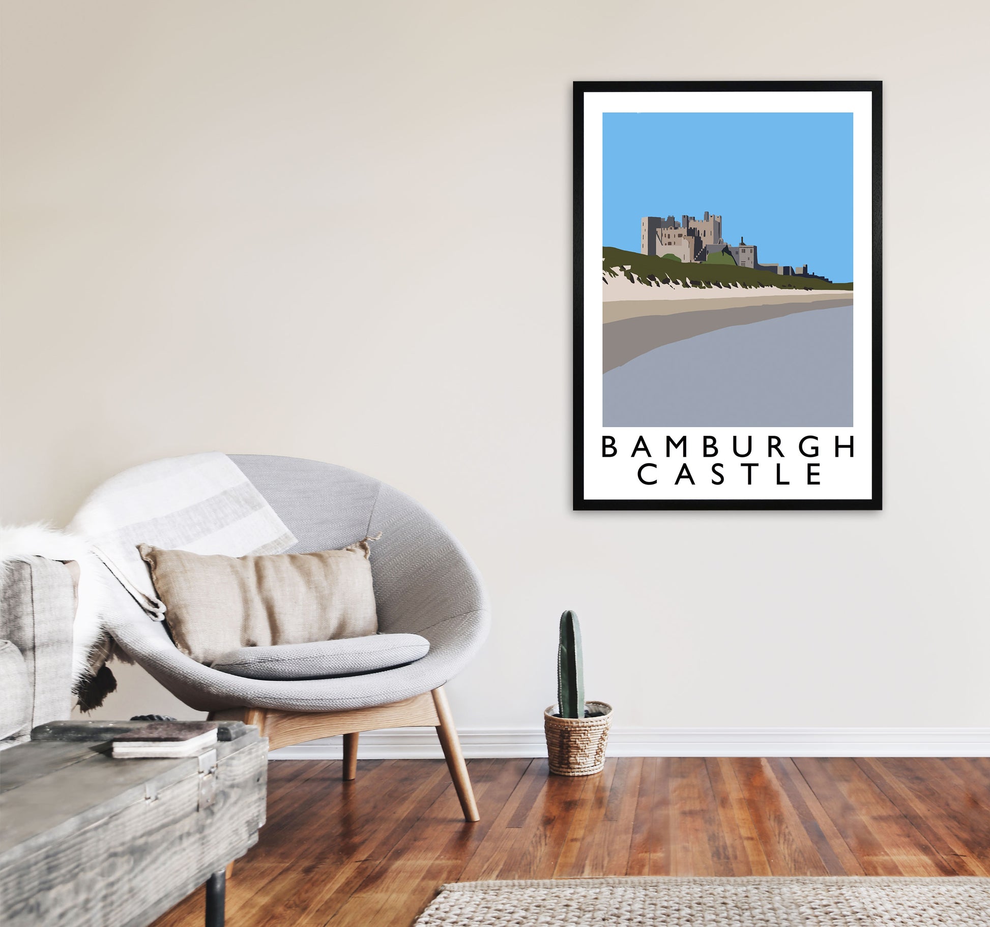 Bamburgh Castle Portrait by Richard O'Neill A1 White Frame