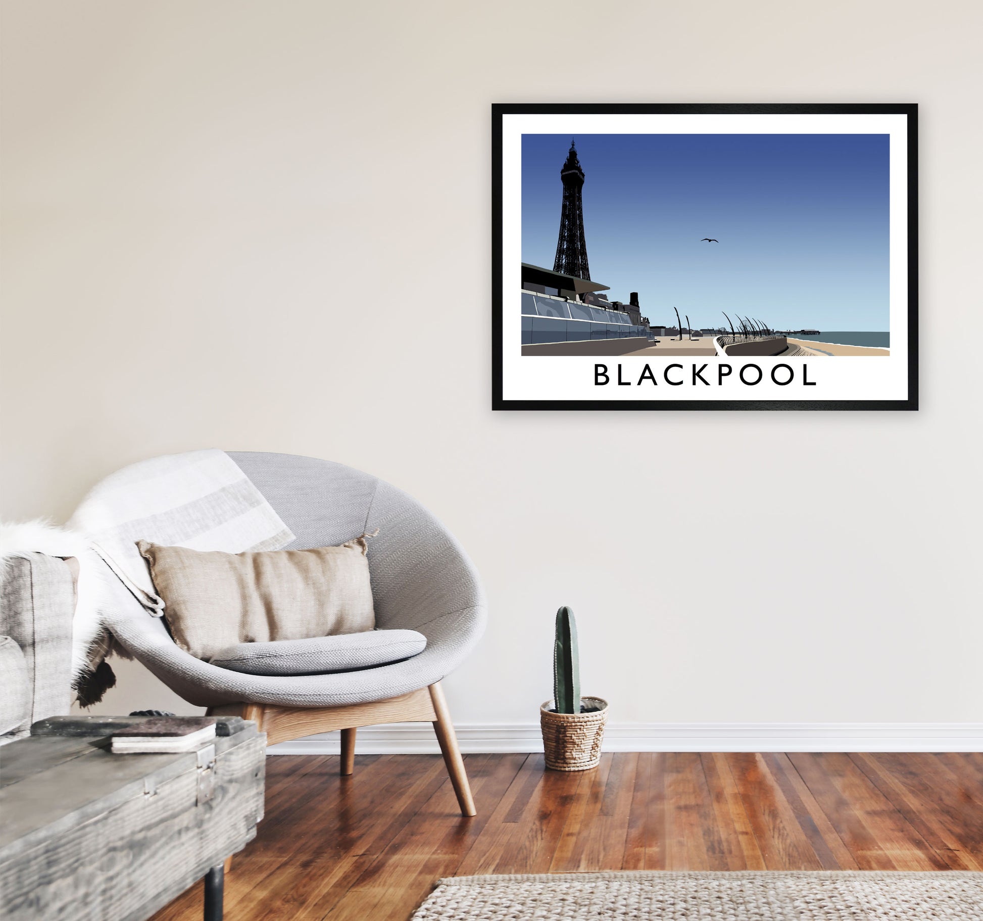 Blackpool Art Print by Richard O'Neill A1 White Frame