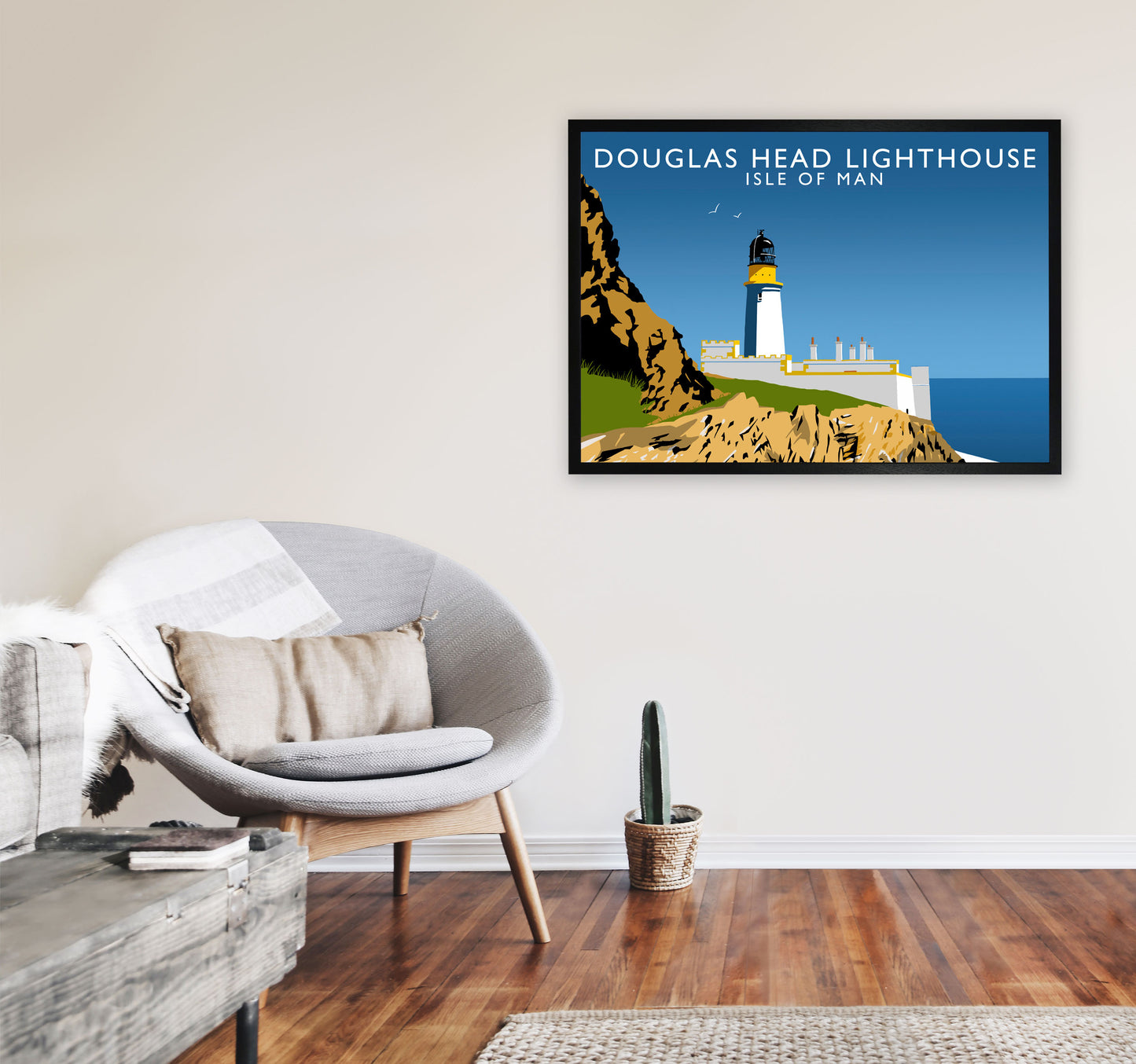 Douglas Head Lighthouse Portrait by Richard O'Neill A1 White Frame