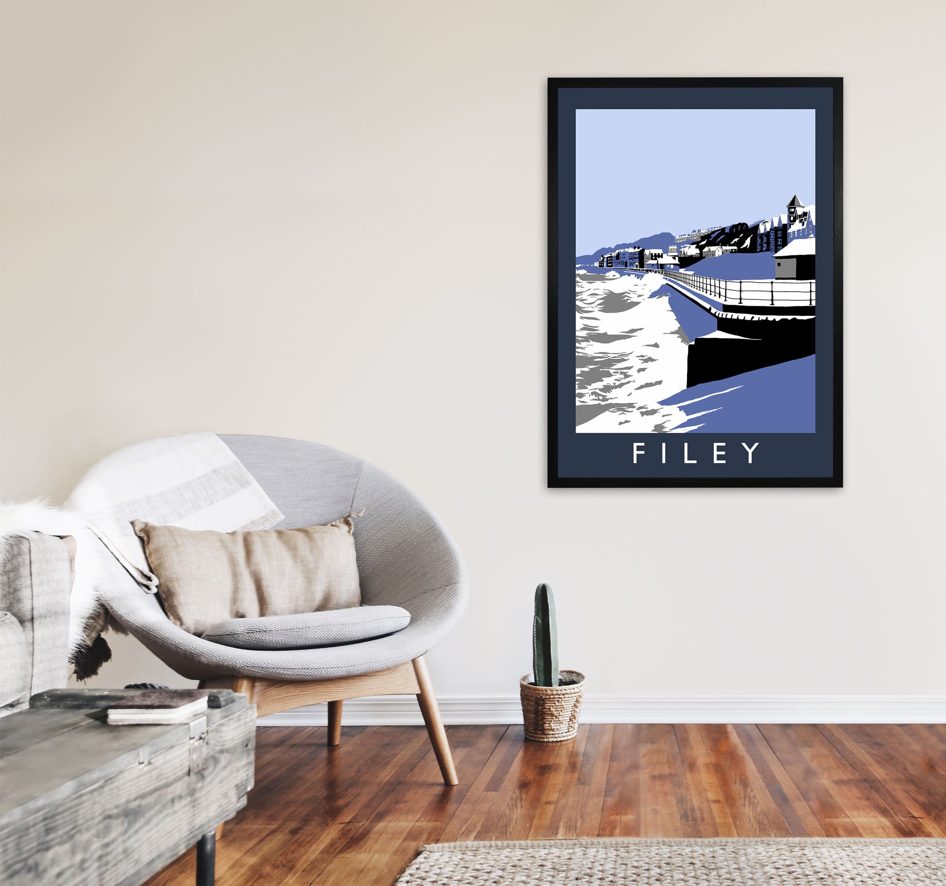 Filey Art Print by Richard O'Neill A1 White Frame