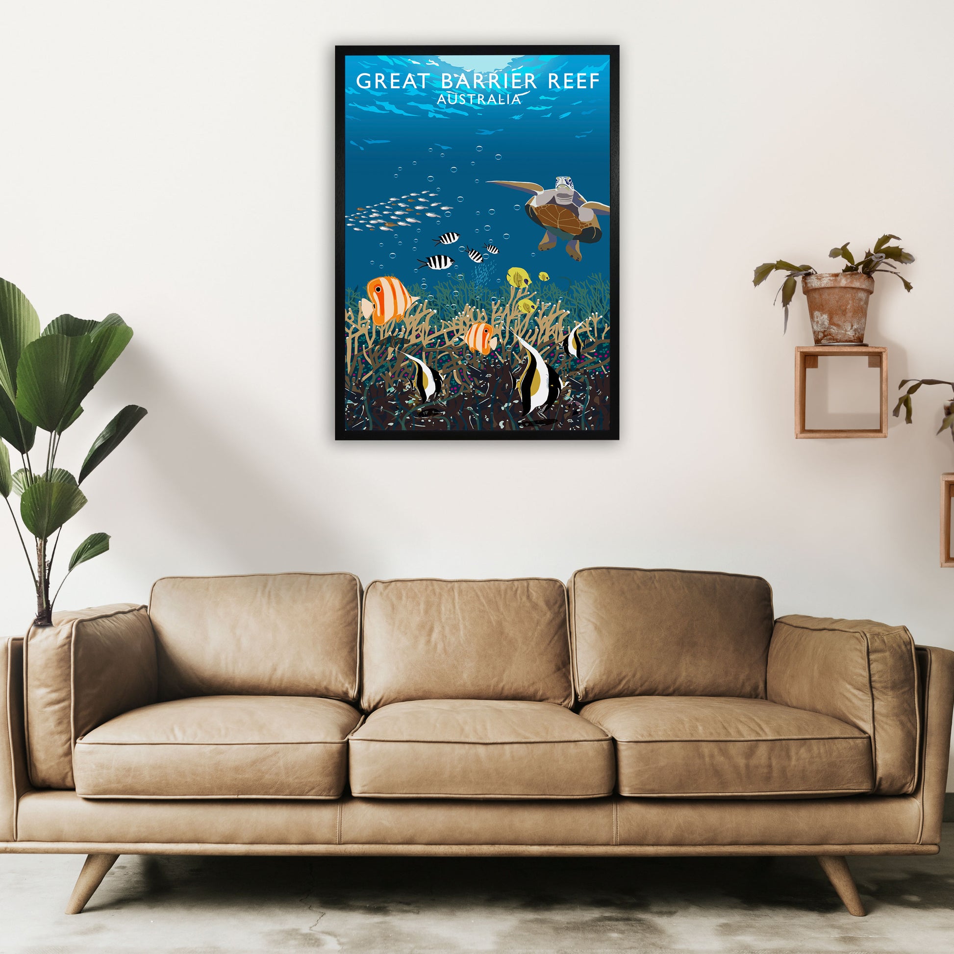 Great Barrier Reef Australia Art Print by Richard O'Neill A1 White Frame