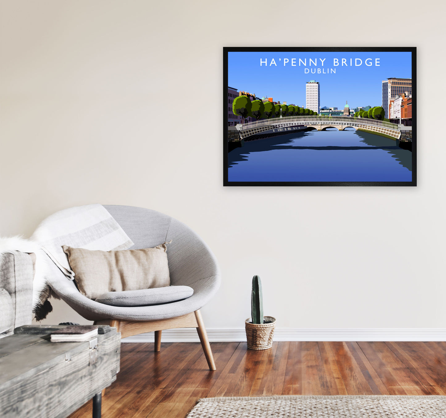 Ha' Penny Bridge by Richard O'Neill A1 White Frame