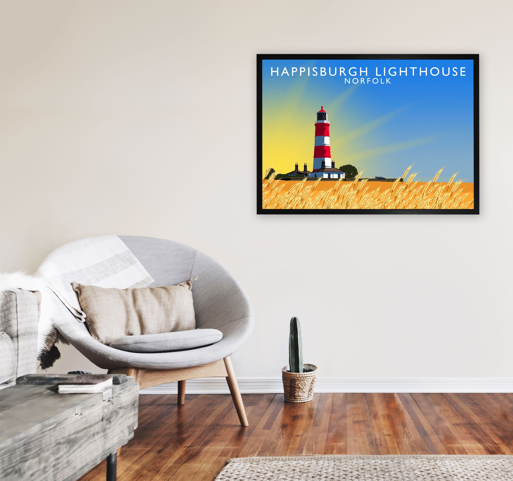 Hapisburgh Lighthouse Norfolk Art Print by Richard O'Neill, Framed Wall Art A1 White Frame