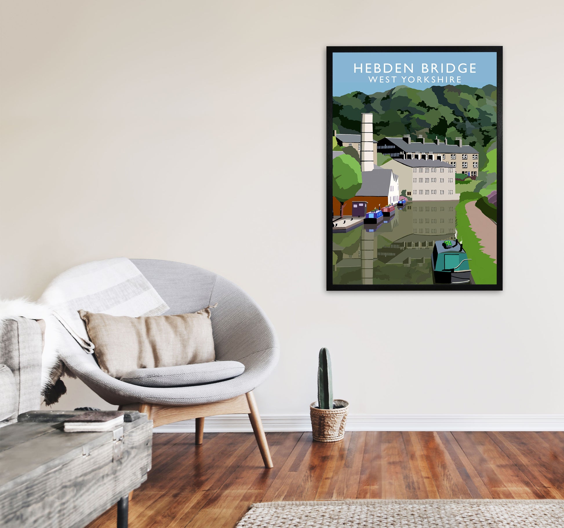 Hebden Bridge West Yorkshire Portrait Travel Art Print by Richard O'Neill A1 White Frame