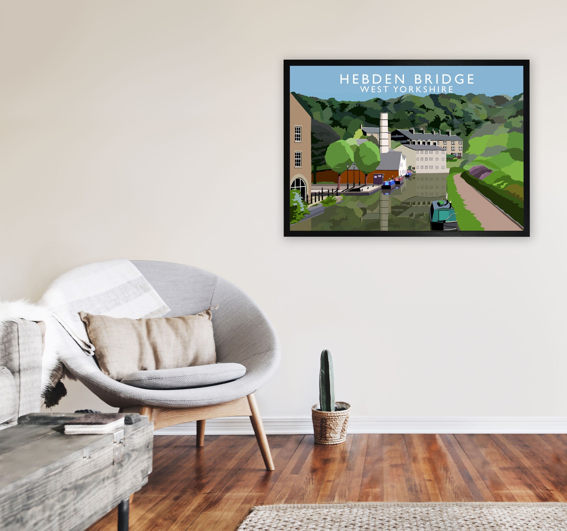 Hebden Bridge West Yorkshire Travel Art Print by Richard O'Neill A1 White Frame