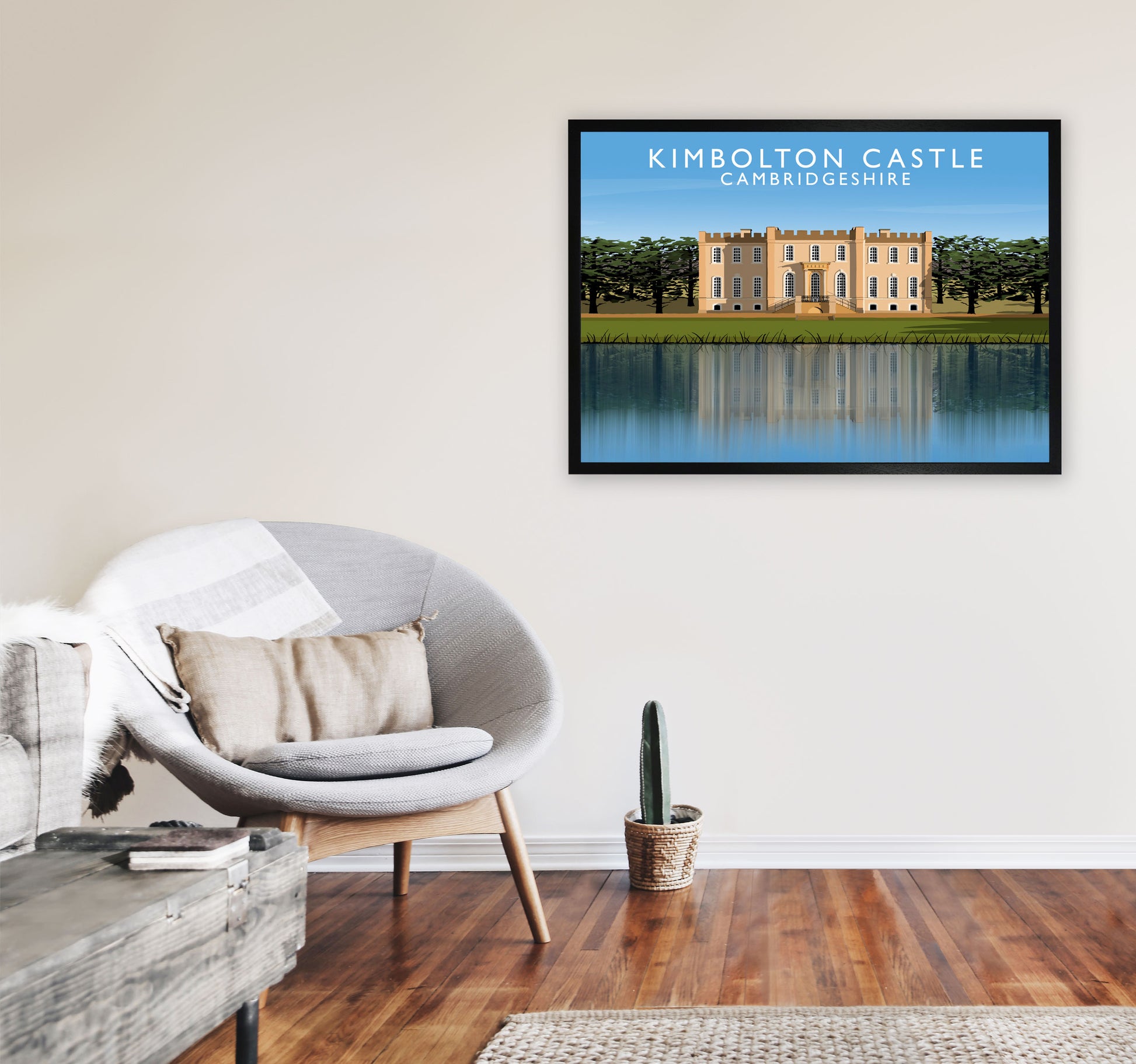 Kimbolton Castle Cambridgeshire Travel Art Print by Richard O'Neill A1 White Frame