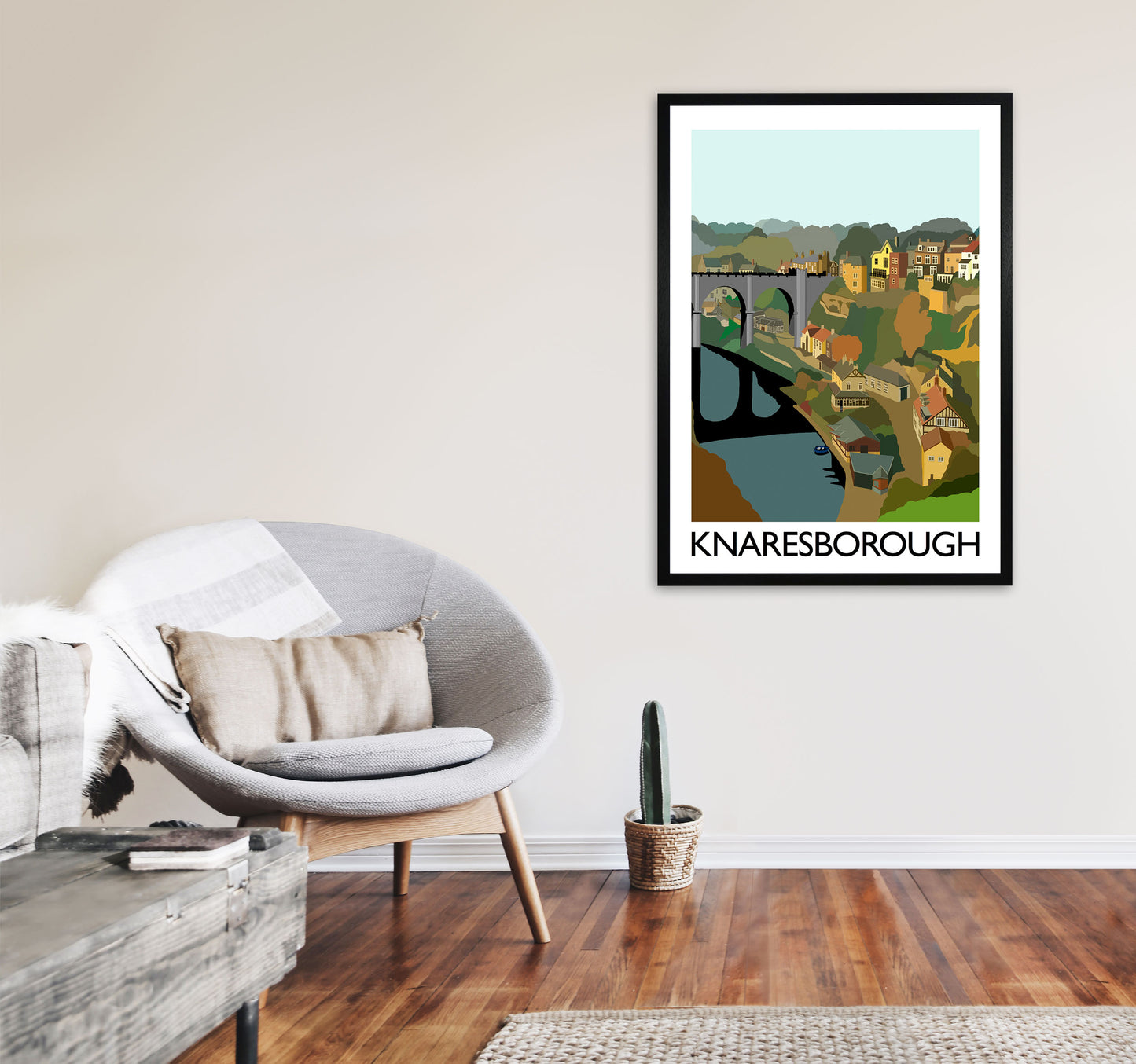 Knaresborough Digital Art Print by Richard O'Neill, Framed Wall Art A1 White Frame