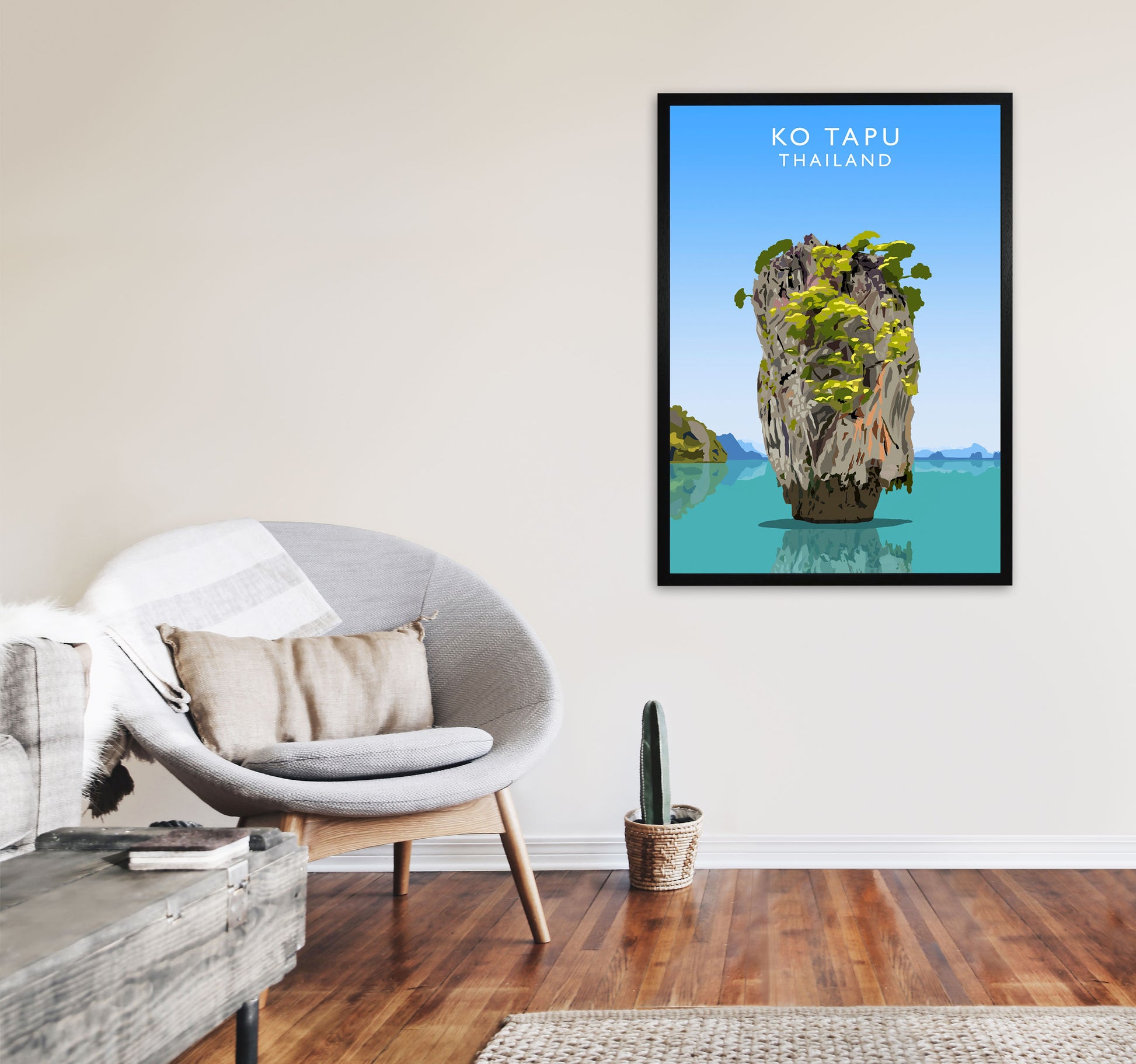 Ko Tapu Thailand  Portrait Travel Art Print by Richard O'Neill, Framed Wall Art A1 White Frame