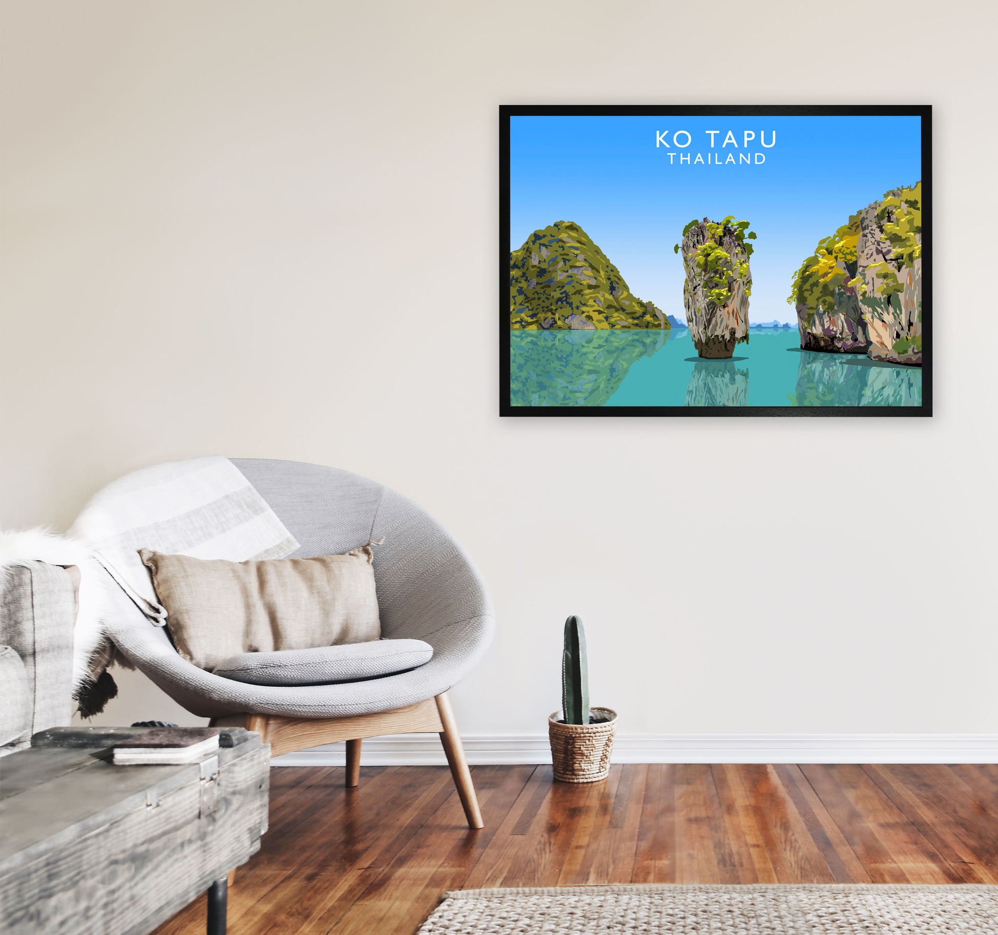 Ko Tapu Thailand Travel Art Print by Richard O'Neill, Framed Wall Art A1 White Frame