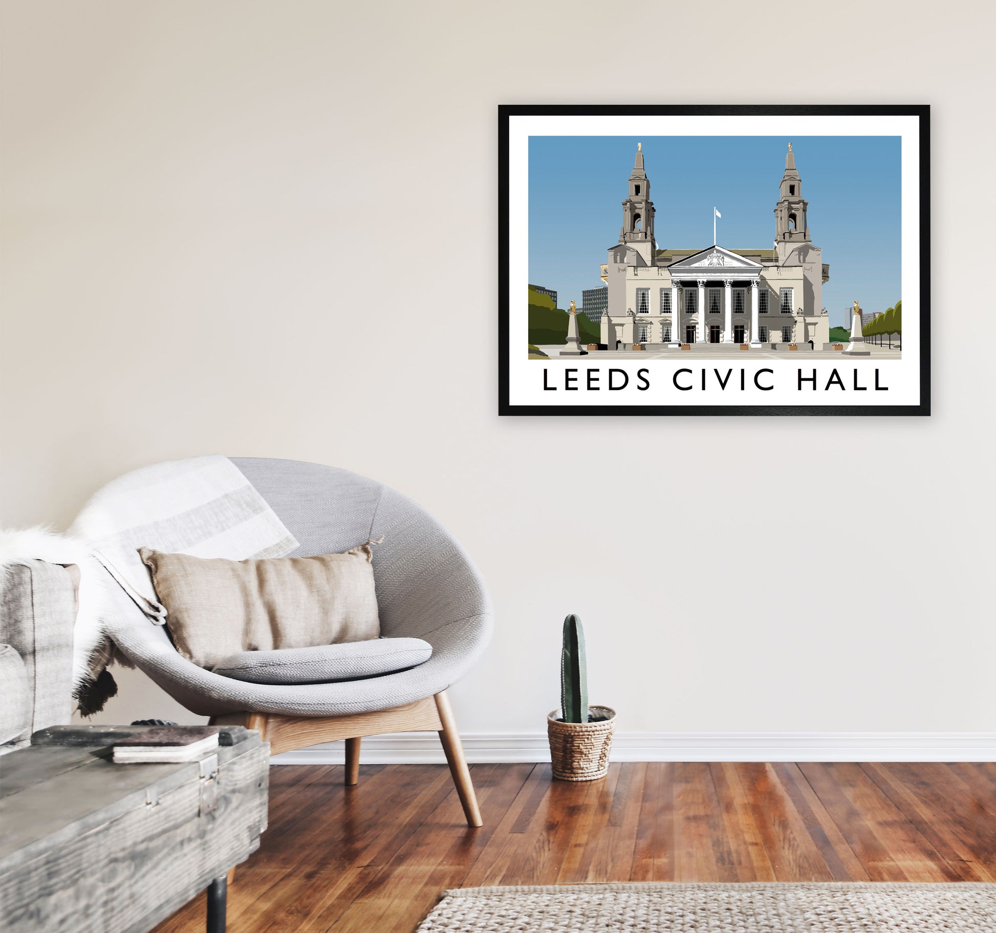 Leeds Civic Hall Digital Art Print by Richard O'Neill, Framed Wall Art A1 White Frame