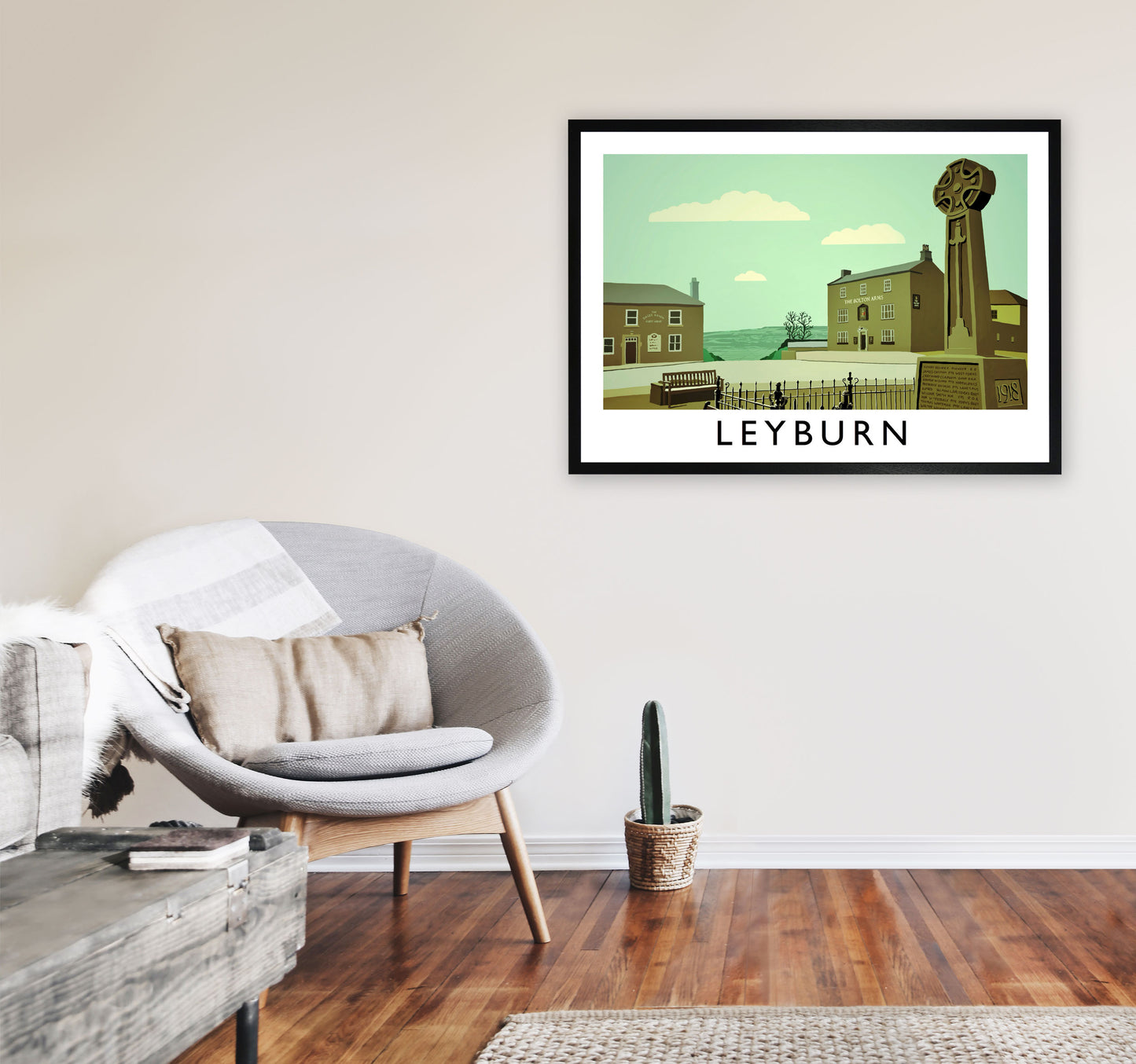 Leyburn Travel Art Print by Richard O'Neill, Framed Wall Art A1 White Frame