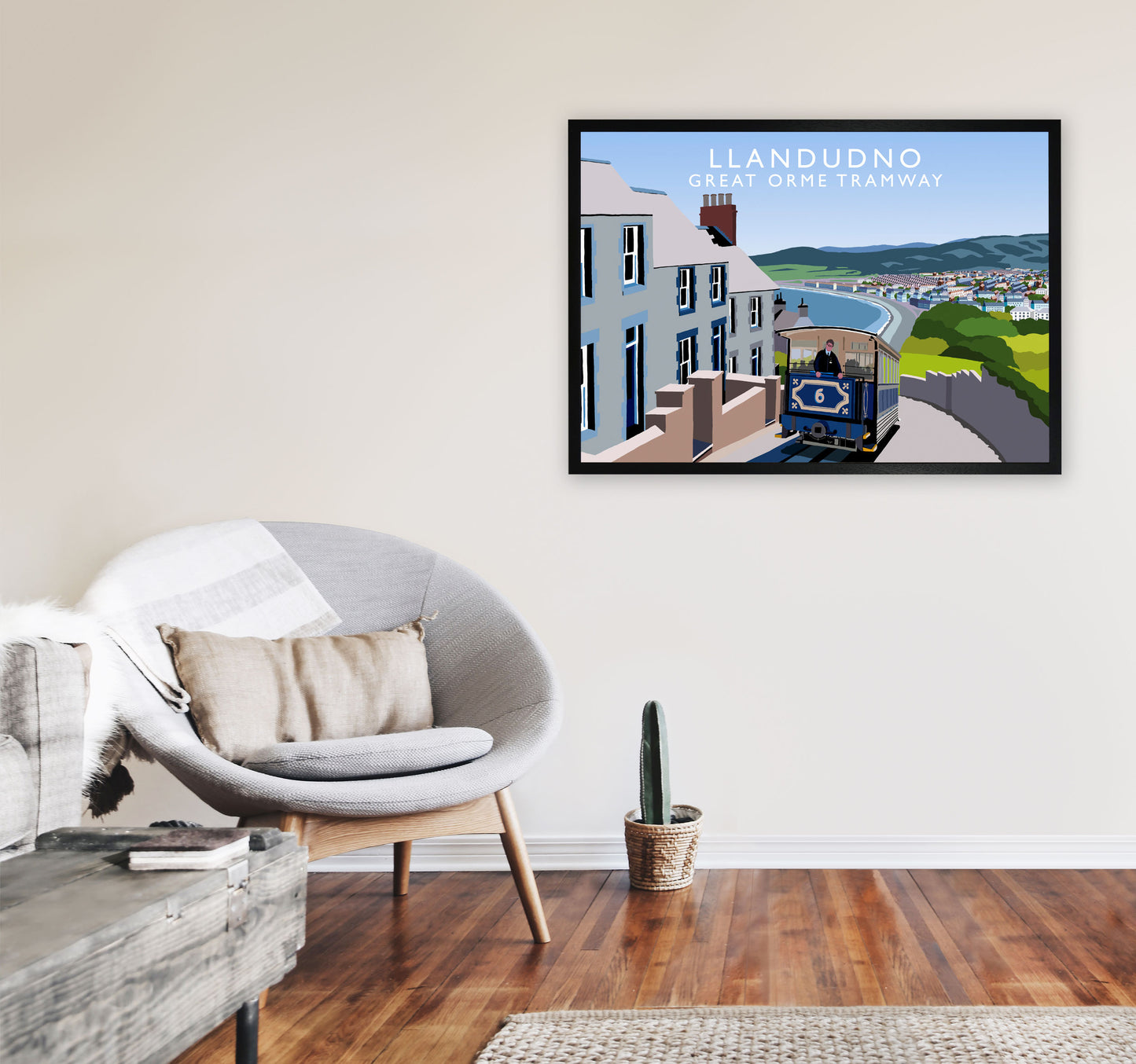 Llandudno Great Orme Tramway Travel Art Print by Richard O'Neill A1 White Frame