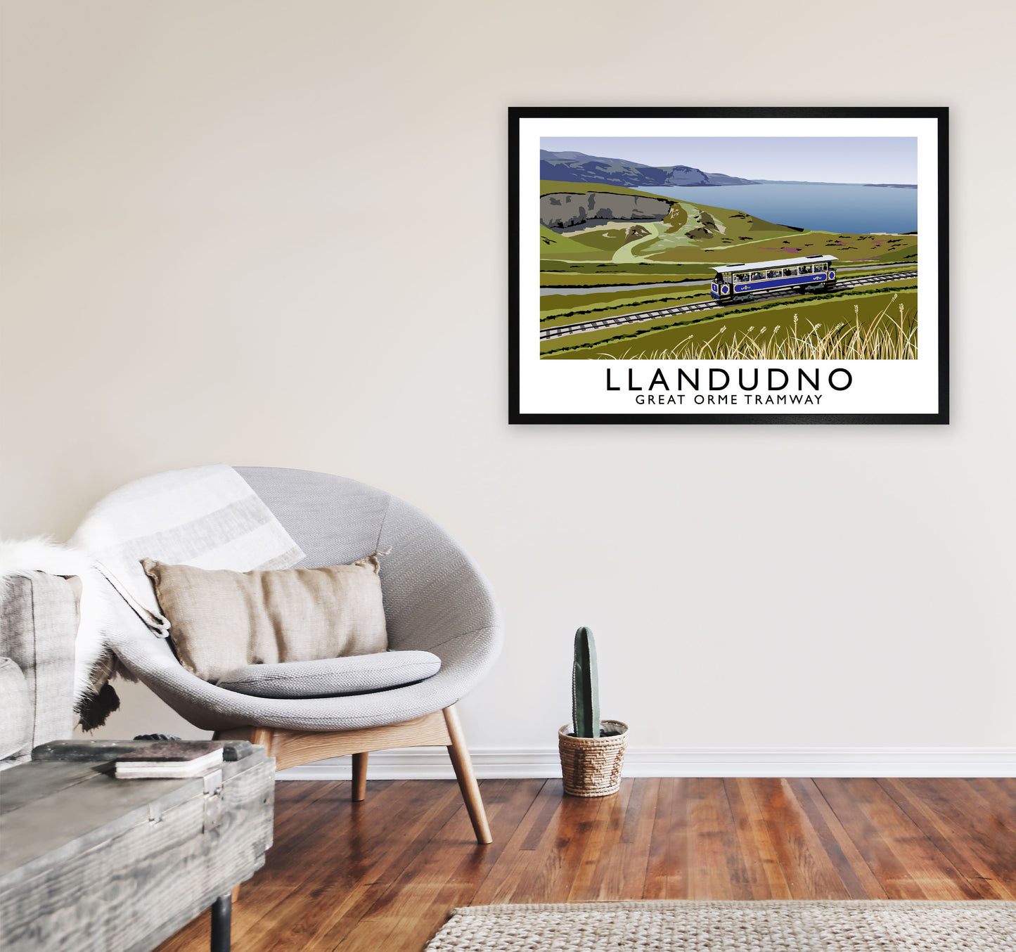 Llandudno Great Orme Tramway Digital Art Print by Richard O'Neill A1 White Frame