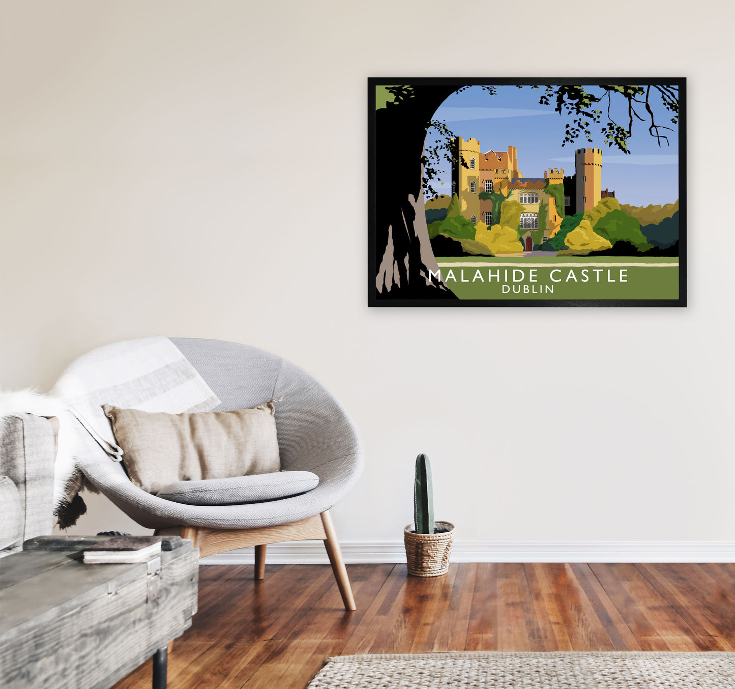 Malahide Castle Dublin Travel Art Print by Richard O'Neill, Framed Wall Art A1 White Frame