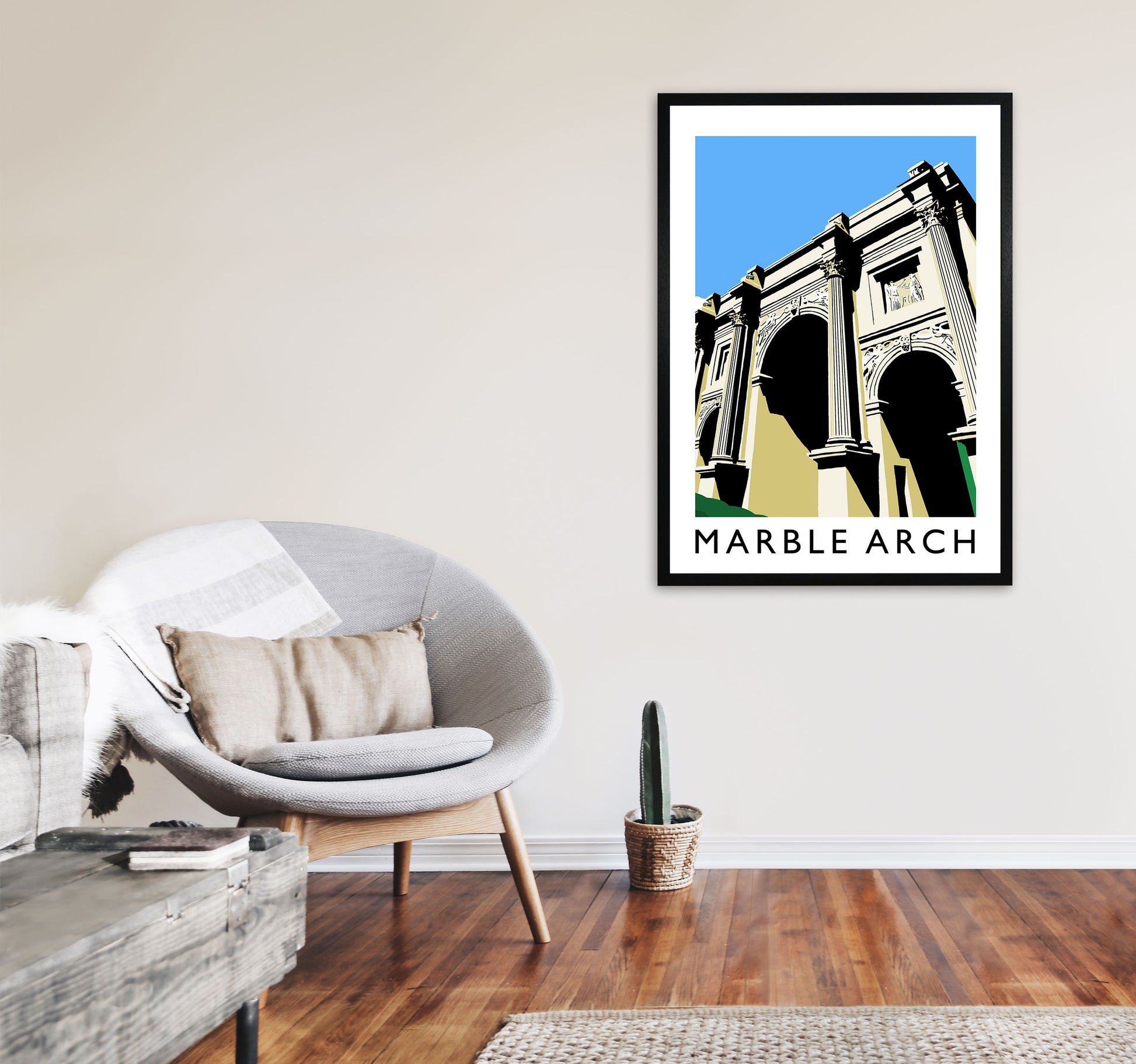 Marble Arch Travel Art Print by Richard O'Neill, Framed Wall Art A1 White Frame