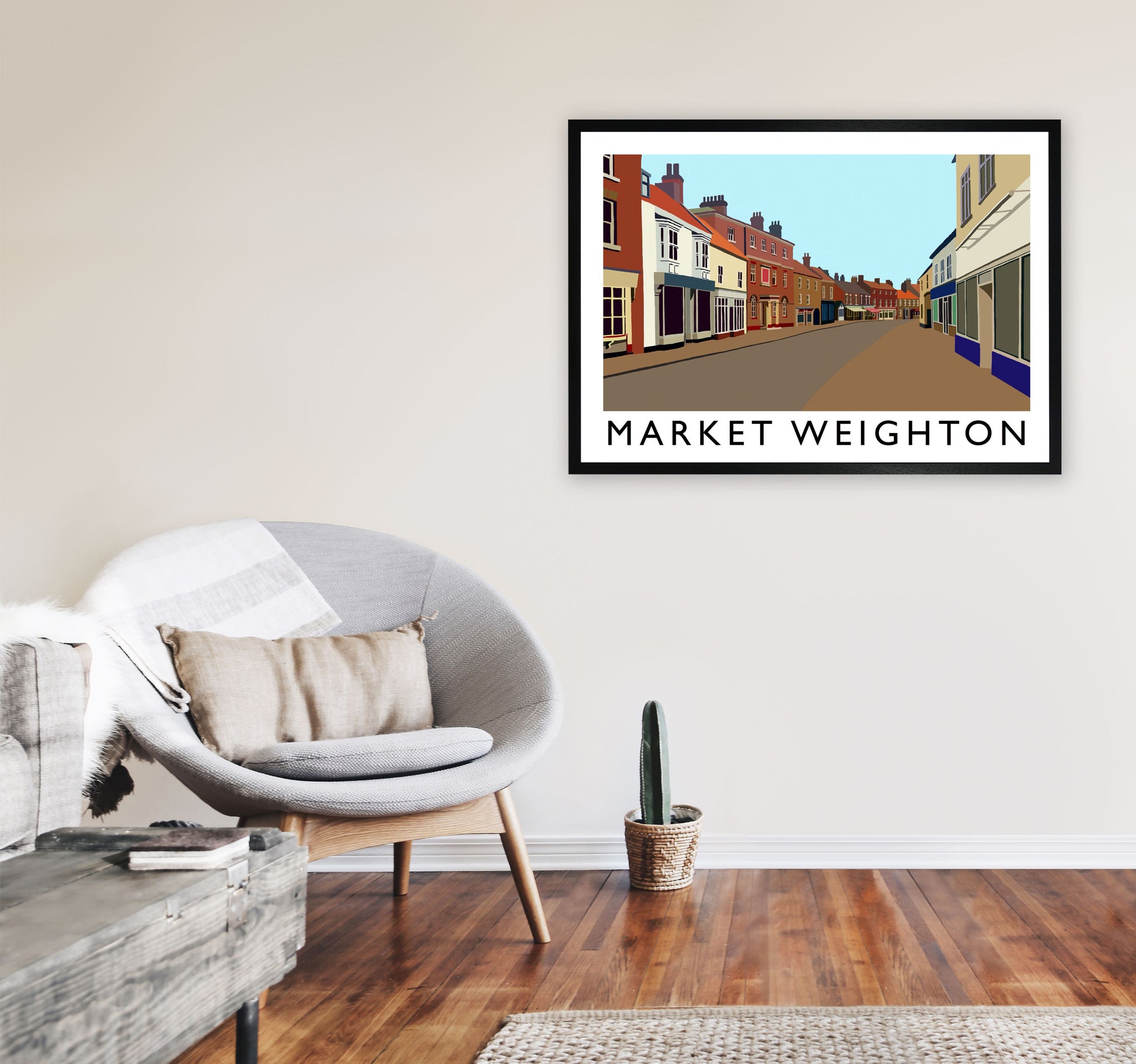 Market Weighton Travel Art Print by Richard O'Neill, Framed Wall Art A1 White Frame