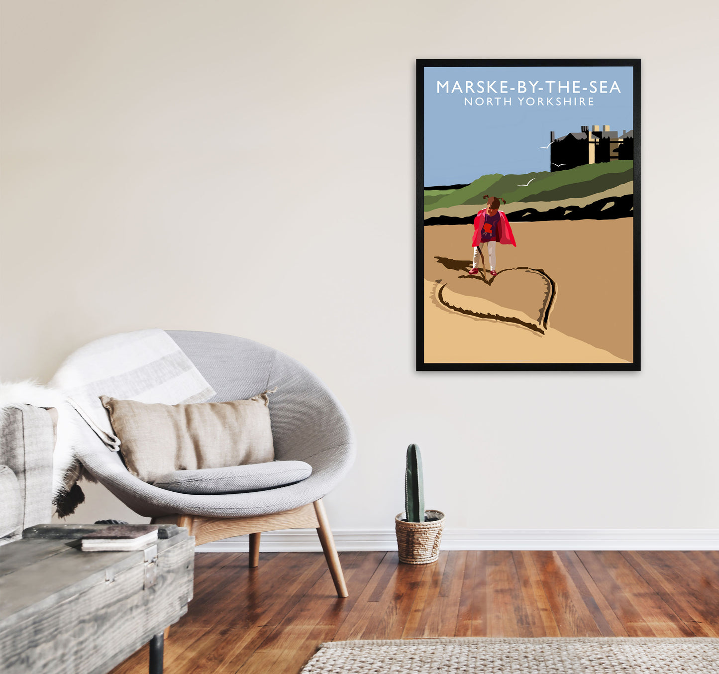 Marske-By-The-Sea2 Portrait  North Yorkshire Travel Art Print by Richard O'Neill A1 White Frame