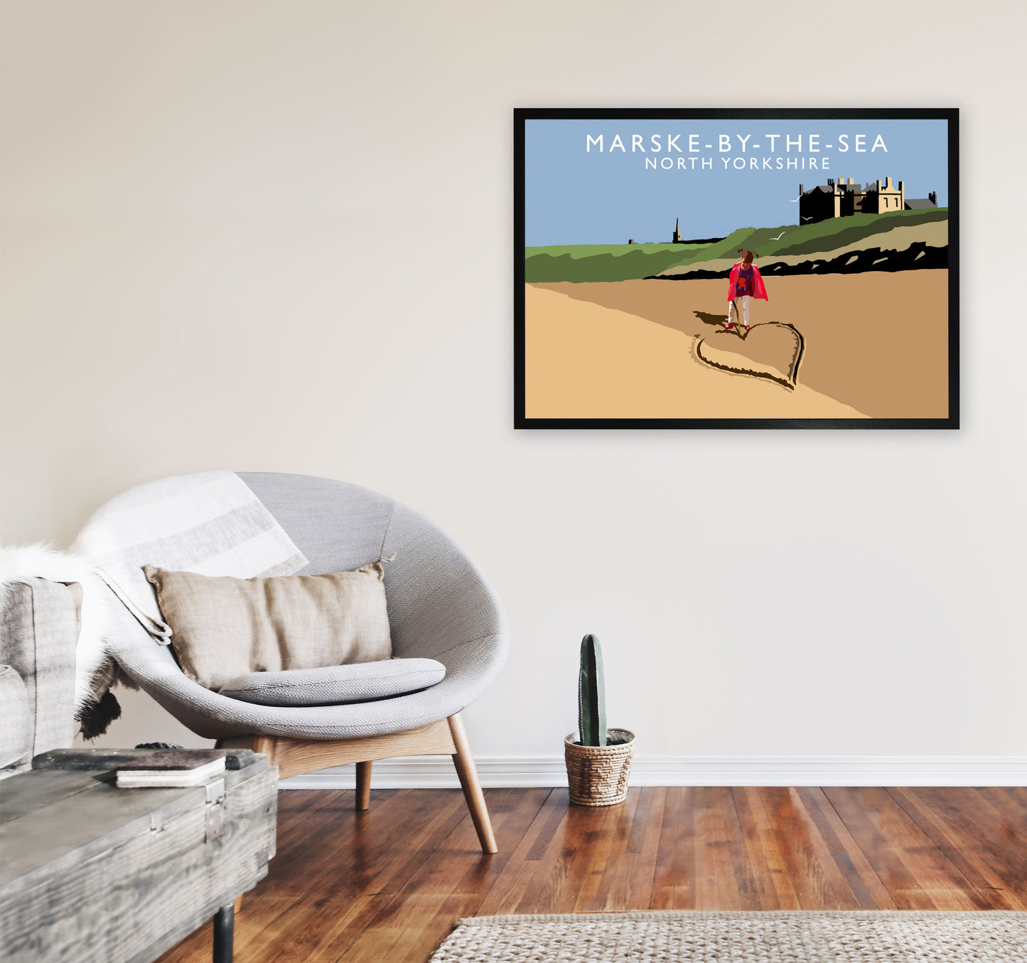 Marske-By-The-Sea North Yorkshire Travel Art Print by Richard O'Neill A1 White Frame