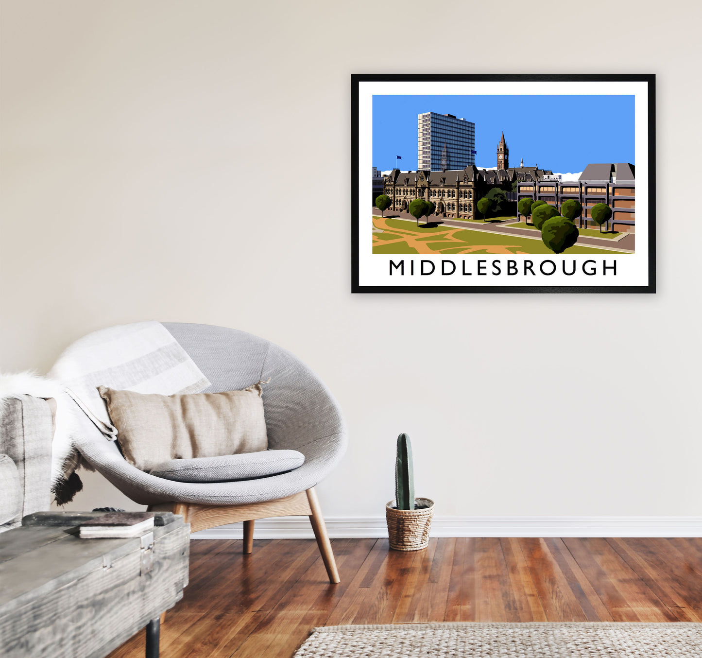 Middlesbrough Travel Art Print by Richard O'Neill, Framed Wall Art A1 White Frame