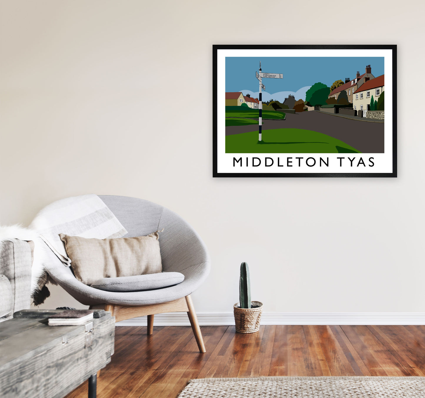 Middleton Tyas Travel Art Print by Richard O'Neill, Framed Wall Art A1 White Frame