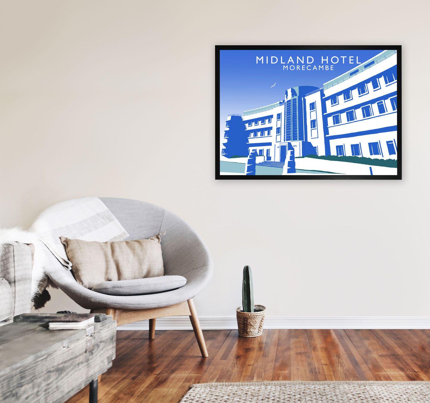 Midland Hotel Morecambe Travel Art Print by Richard O'Neill, Framed Wall Art A1 White Frame