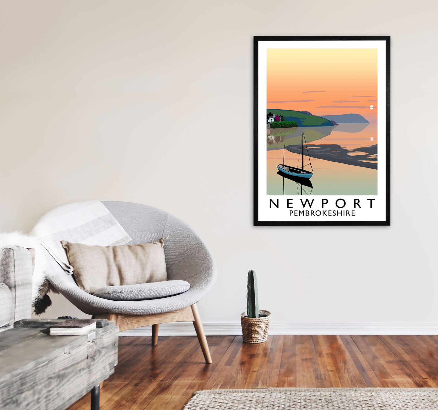 Newport Pembrokeshire Travel Art Print by Richard O'Neill, Framed Wall Art A1 White Frame