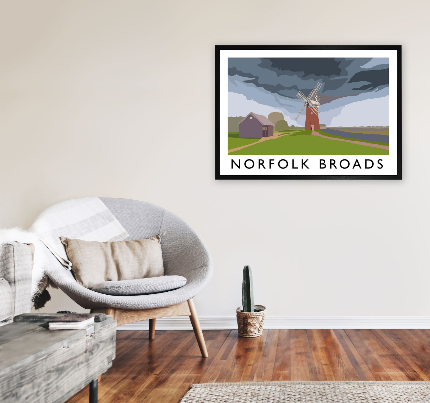 Norfolk Broads Framed Digital Art Print by Richard O'Neill A1 White Frame