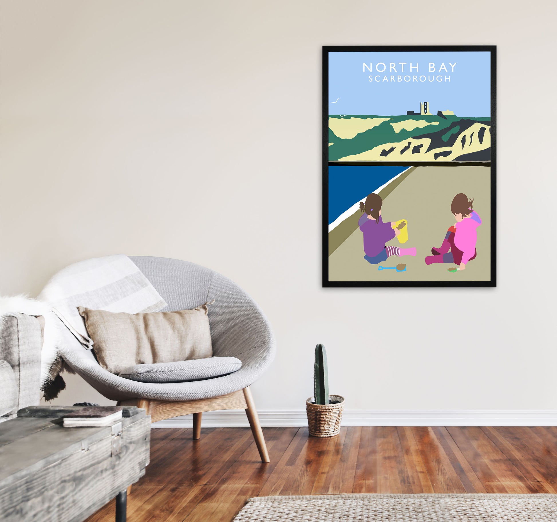 North Bay3 Portrait  Scarborough Travel Art Print by Richard O'Neill, Framed Wall Art A1 White Frame