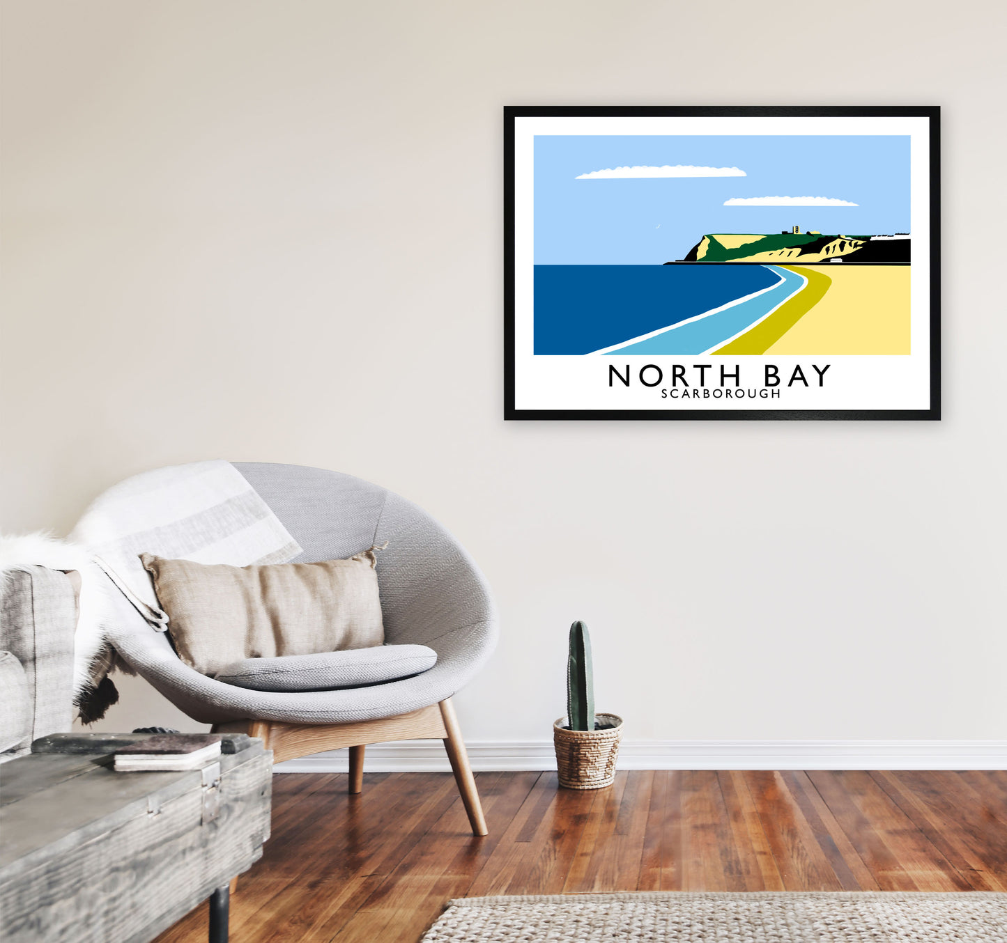 North Bay Scarborough Travel Art Print by Richard O'Neill, Framed Wall Art A1 White Frame