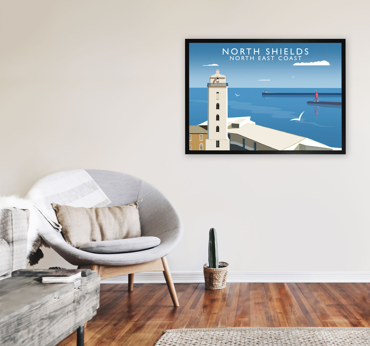 North Shields East Coast Travel Art Print by Richard O'Neill A1 White Frame