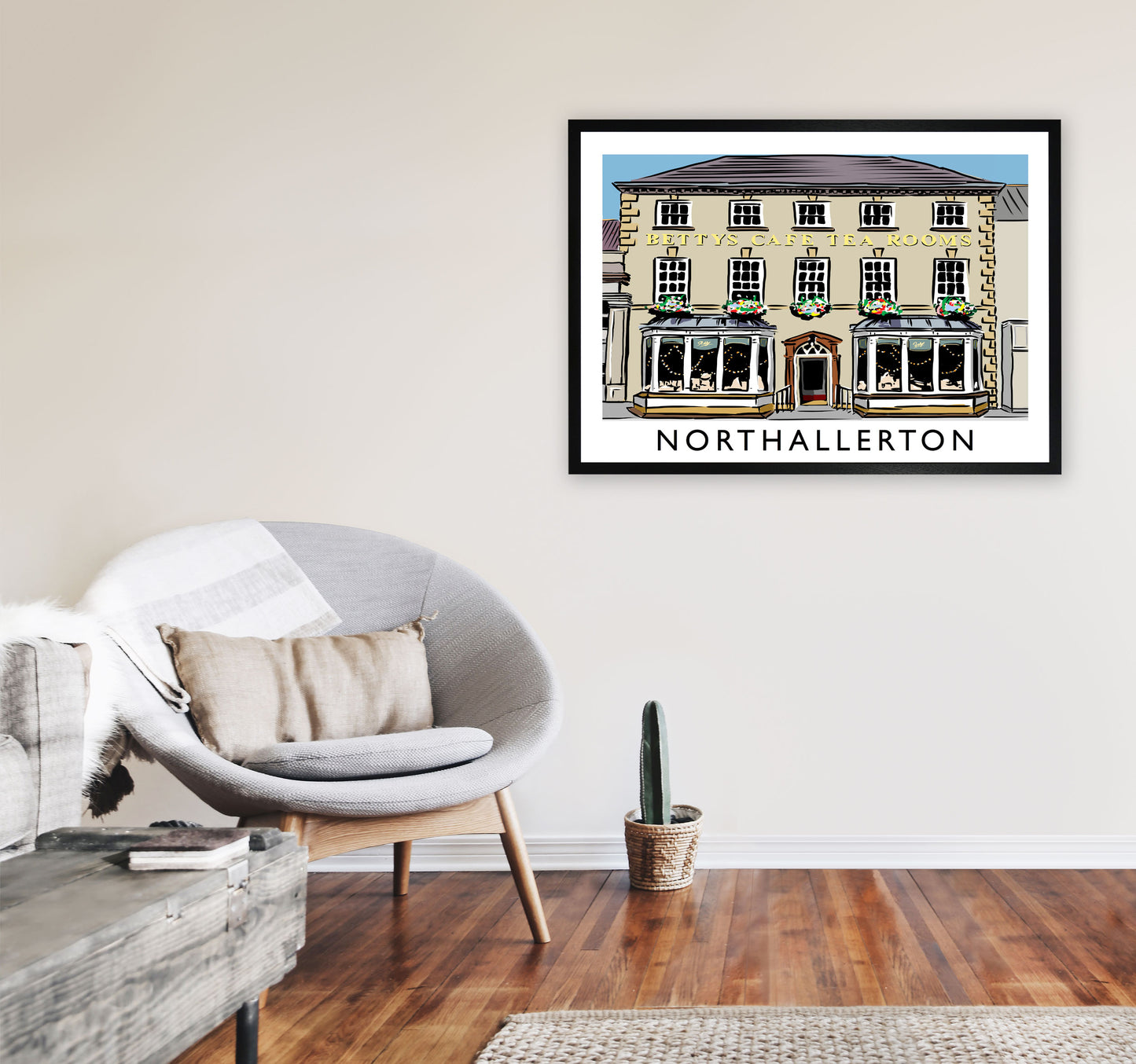 Northallerton Travel Art Print by Richard O'Neill, Framed Wall Art A1 White Frame