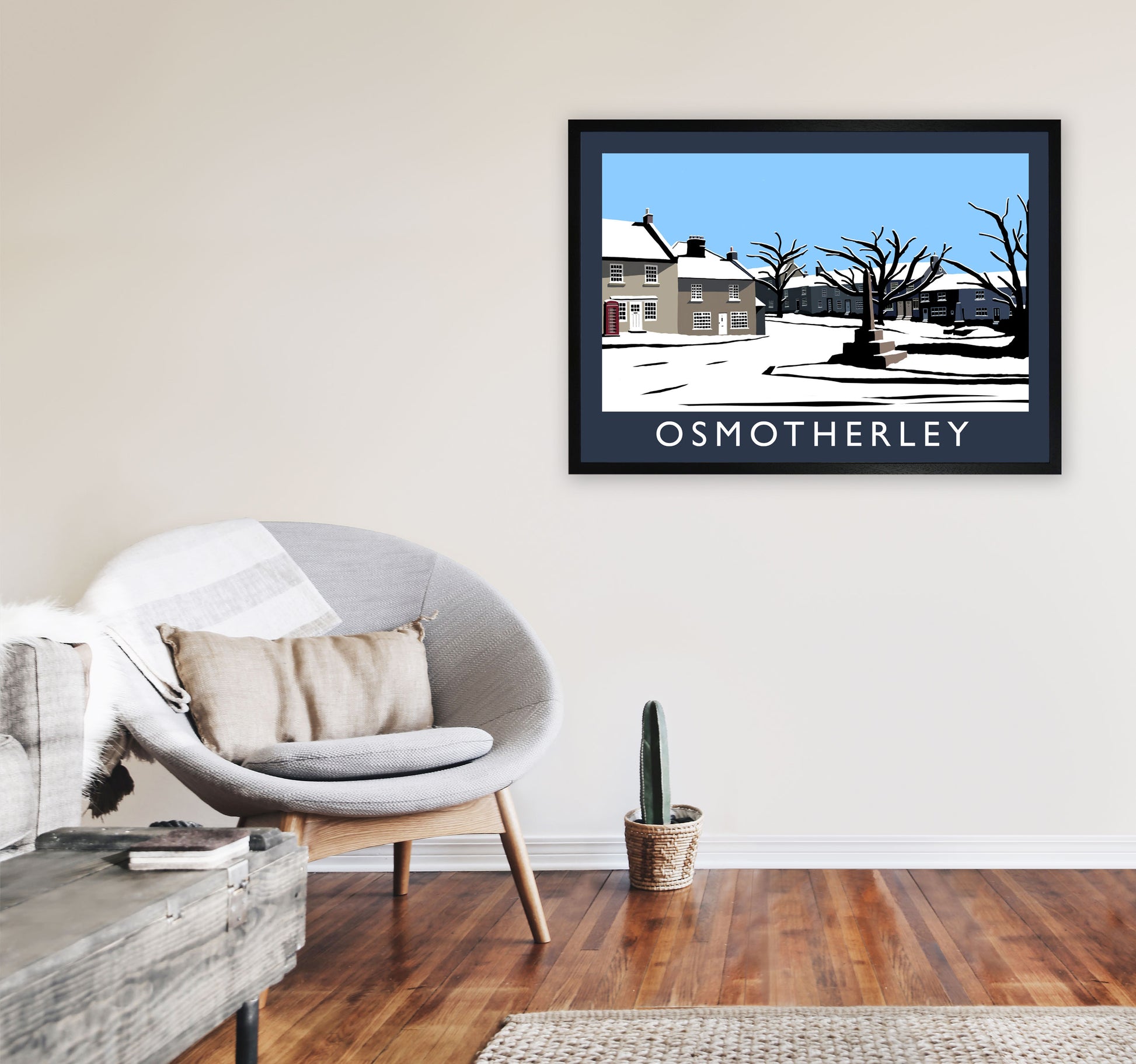 Osmotherley In Snow Travel Art Print by Richard O'Neill, Framed Wall Art A1 White Frame