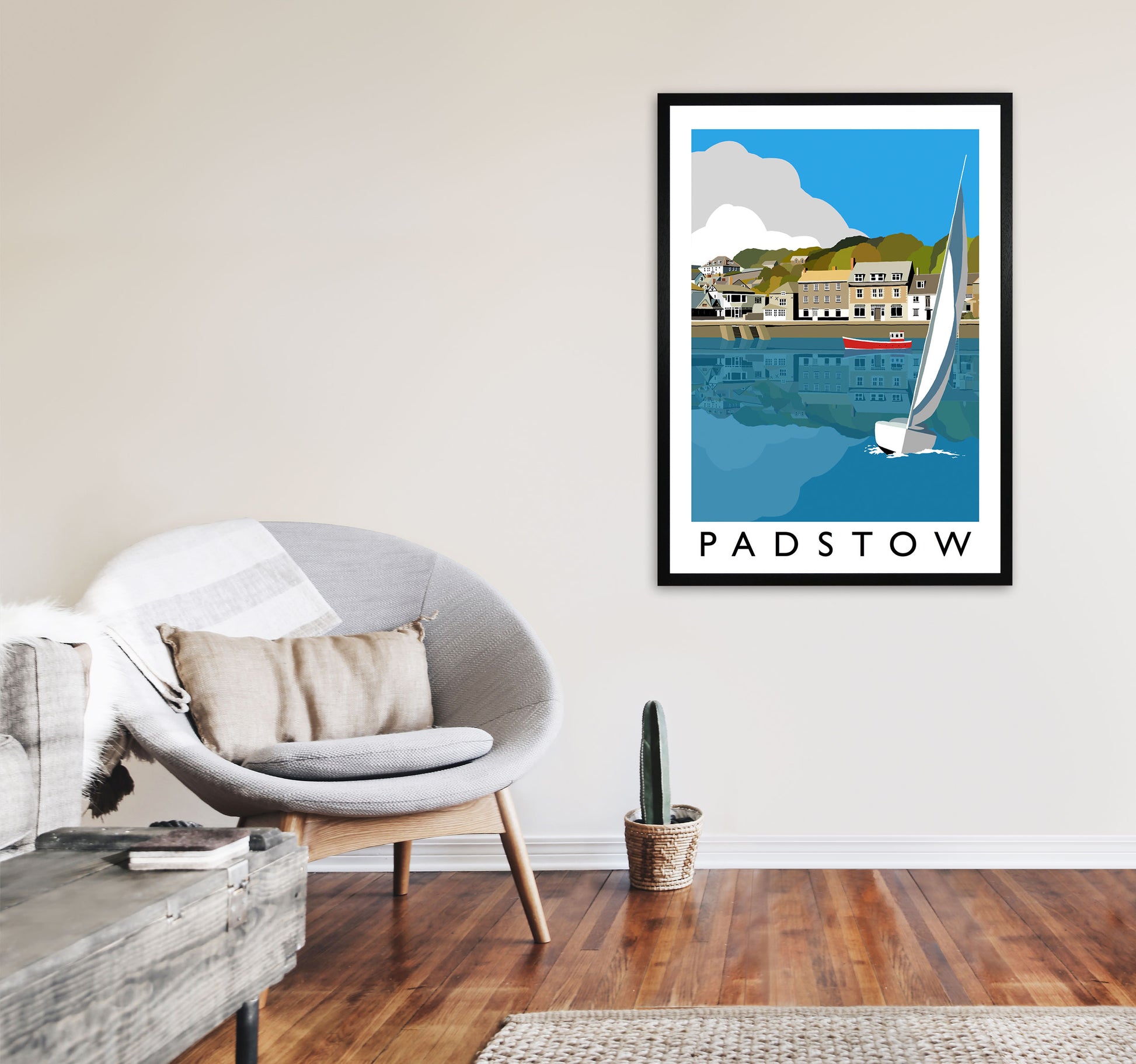 Padstow Framed Digital Art Print by Richard O'Neill, Framed Wall Art A1 White Frame