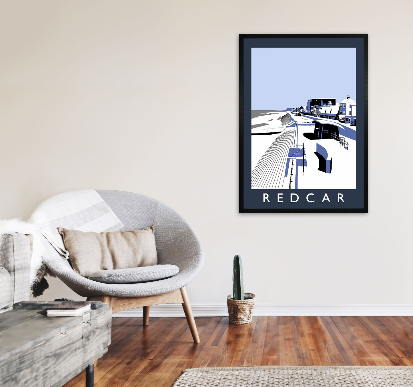 Redcar Travel Art Print by Richard O'Neill, Framed Wall Art A1 White Frame