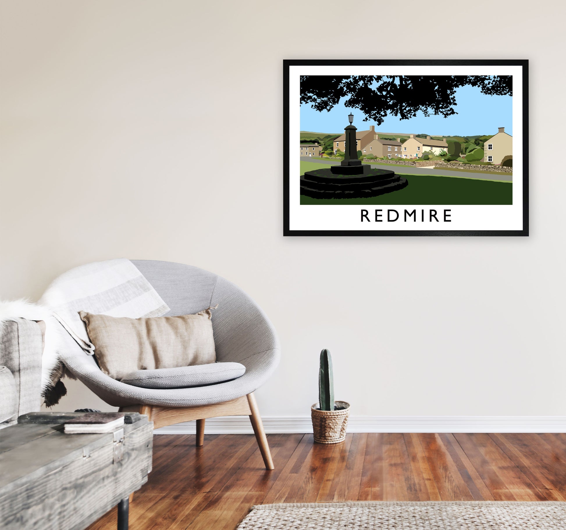 Redmire Travel Art Print by Richard O'Neill, Framed Wall Art A1 White Frame