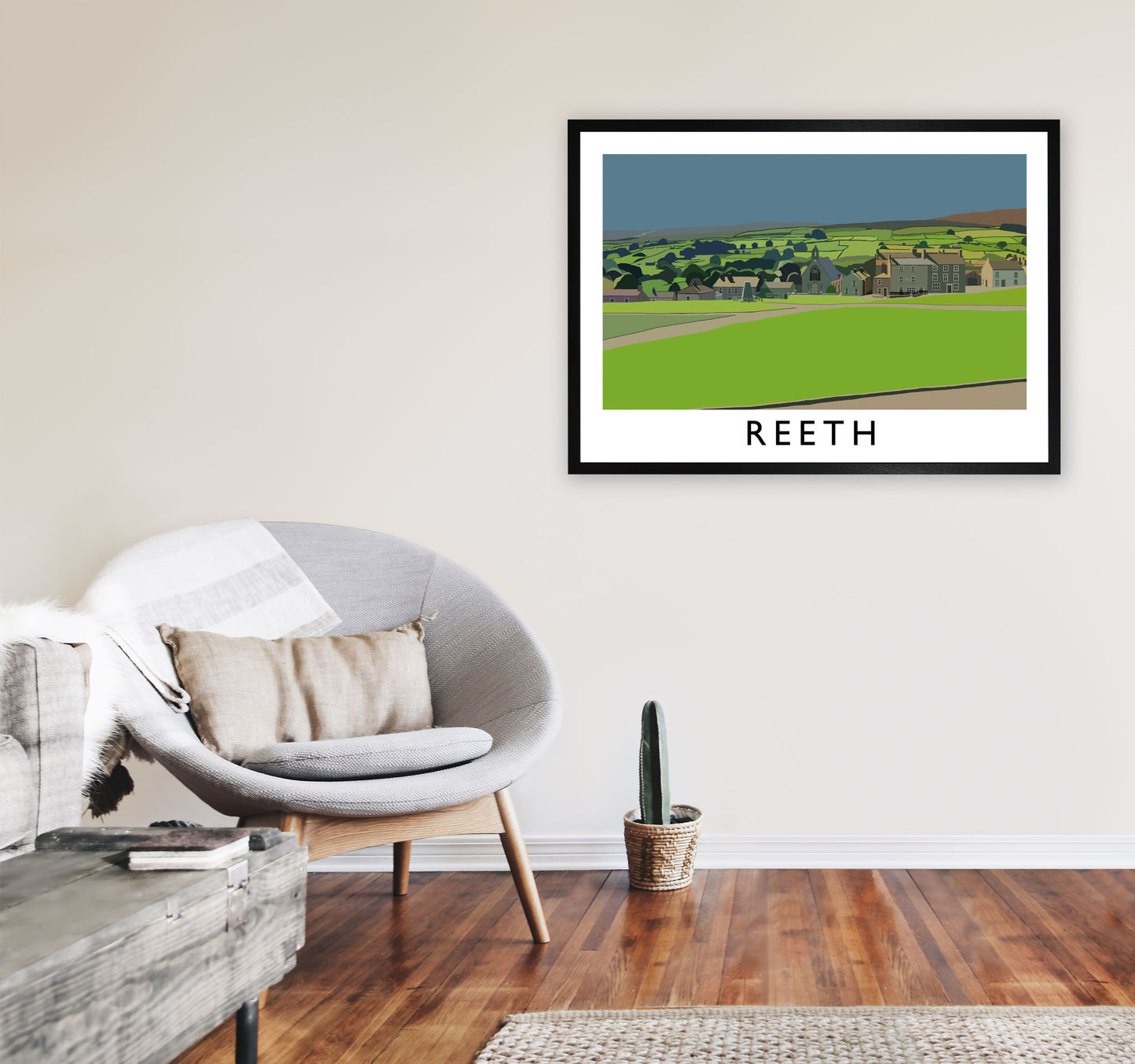 Reeth Travel Art Print by Richard O'Neill, Framed Wall Art A1 White Frame