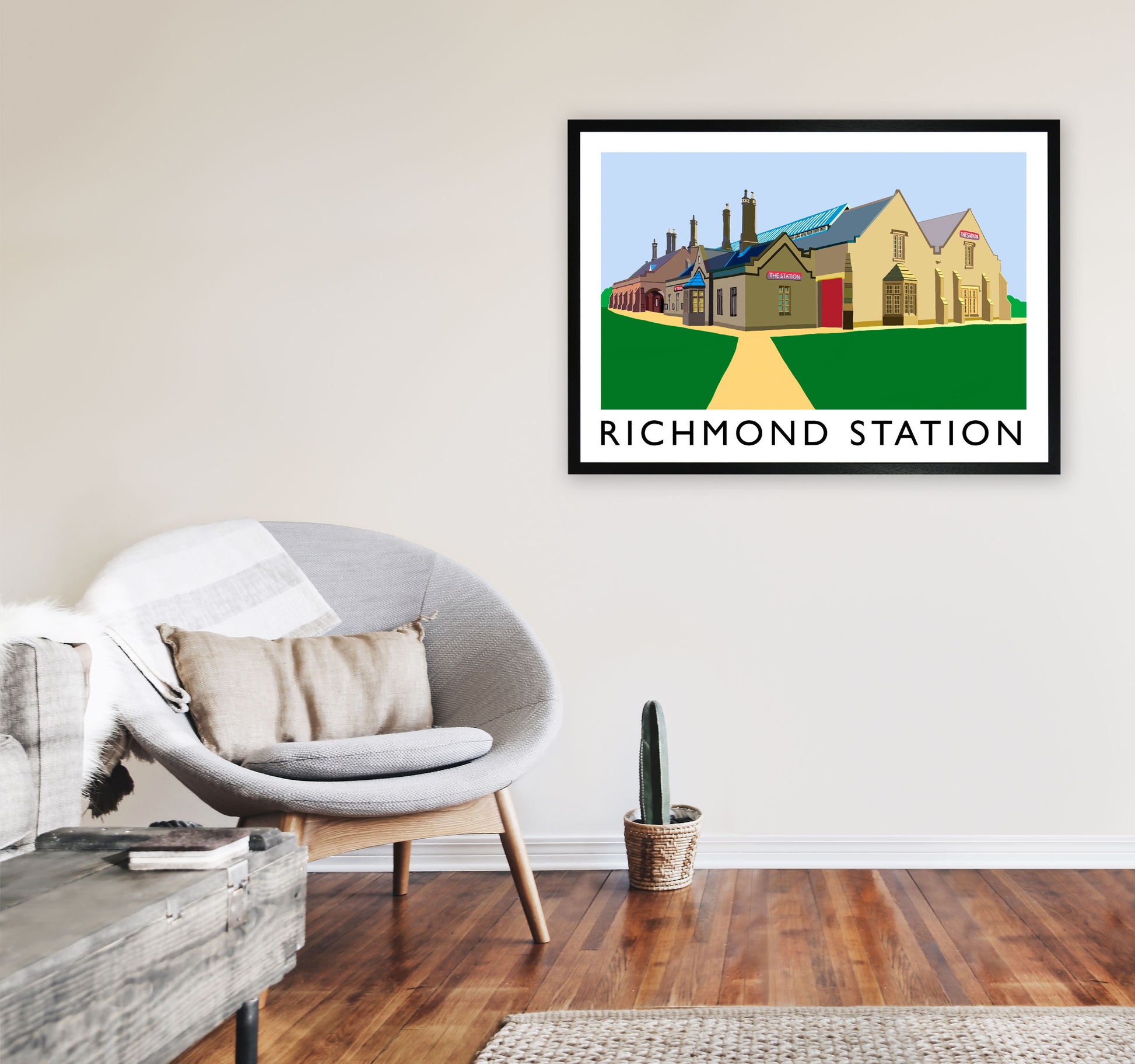 Richmond Station Travel Art Print by Richard O'Neill, Framed Wall Art A1 White Frame