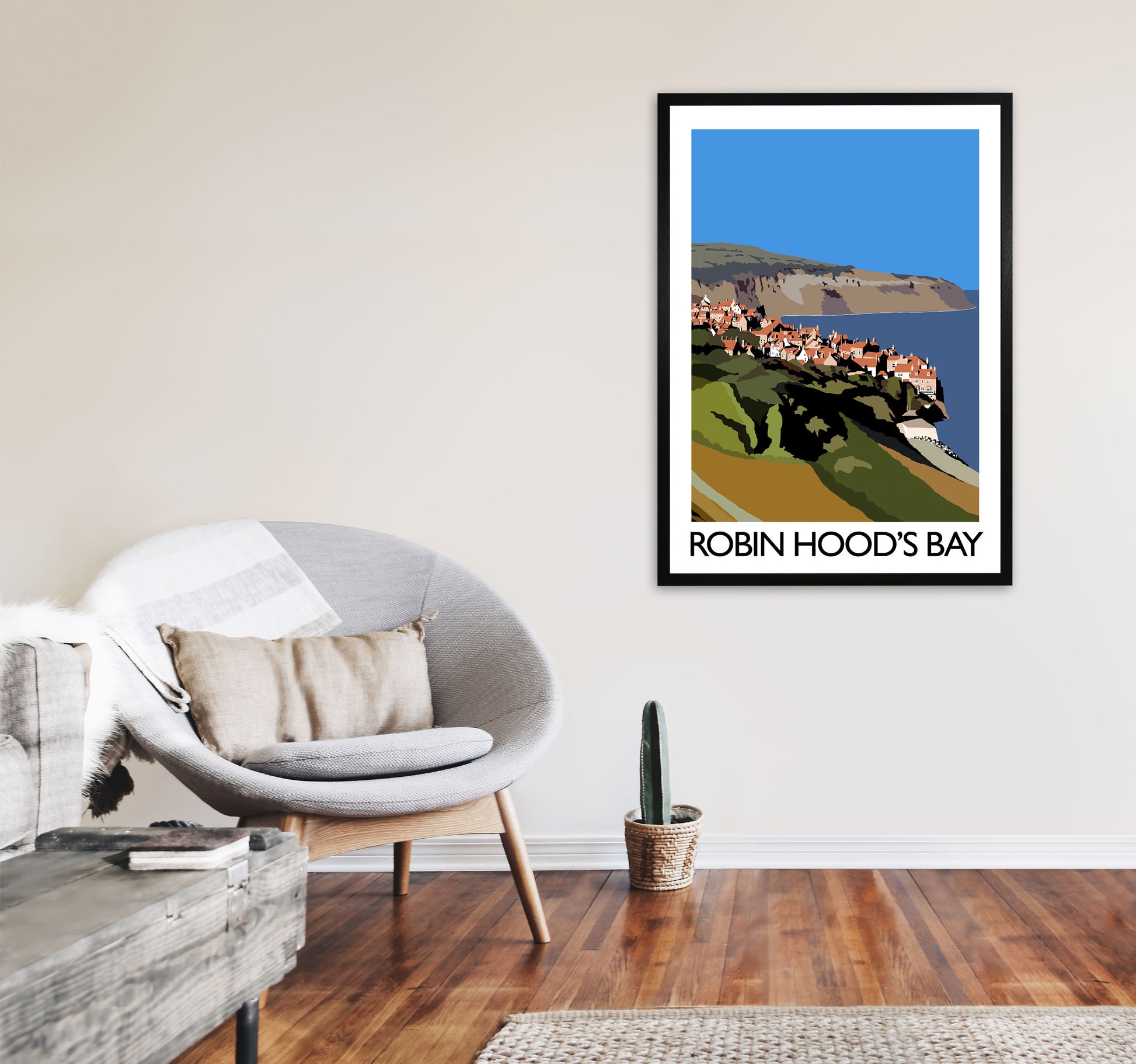 Robin Hood's Bay Portrait Travel Art Print by Richard O'Neill, Framed Wall Art A1 White Frame