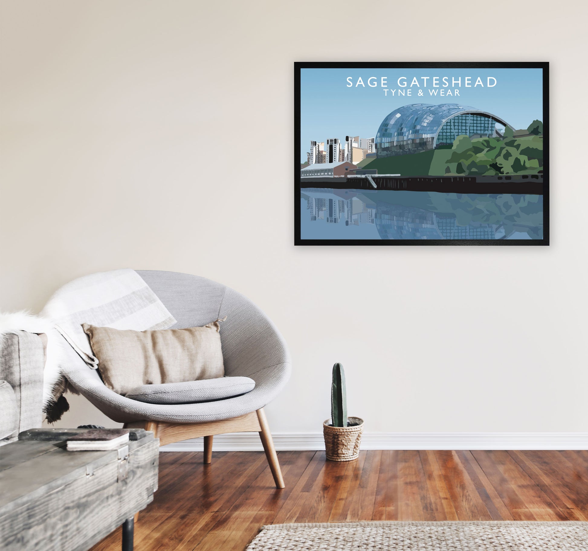 Sage Gateshead Tyne & Wear Travel Art Print by Richard O'Neill A1 White Frame