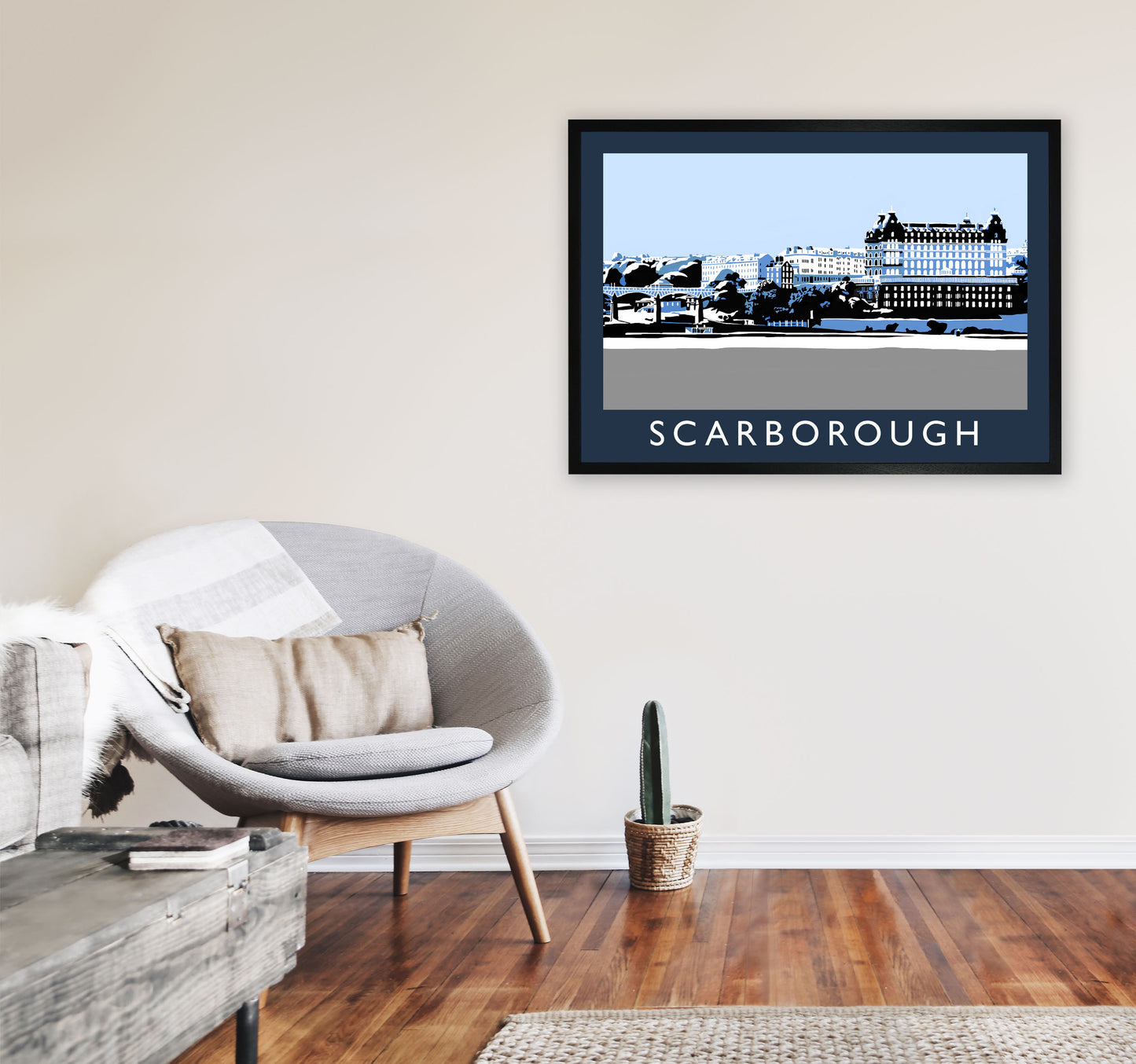 Scarborough In SnowTravel Art Print by Richard O'Neill, Framed Wall Art A1 White Frame