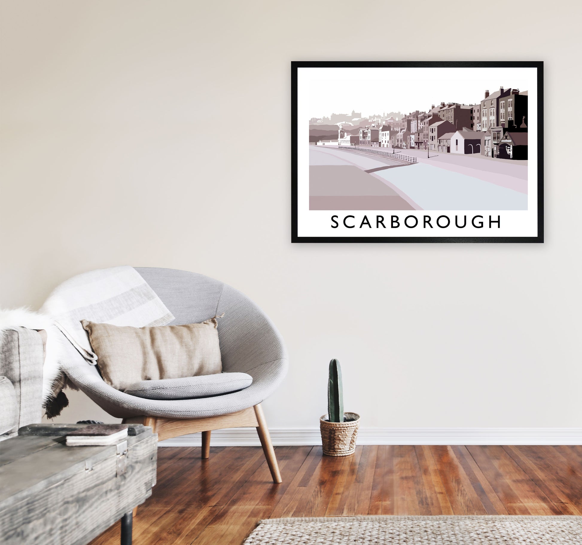 Scarborough Old Travel Art Print by Richard O'Neill, Framed Wall Art A1 White Frame