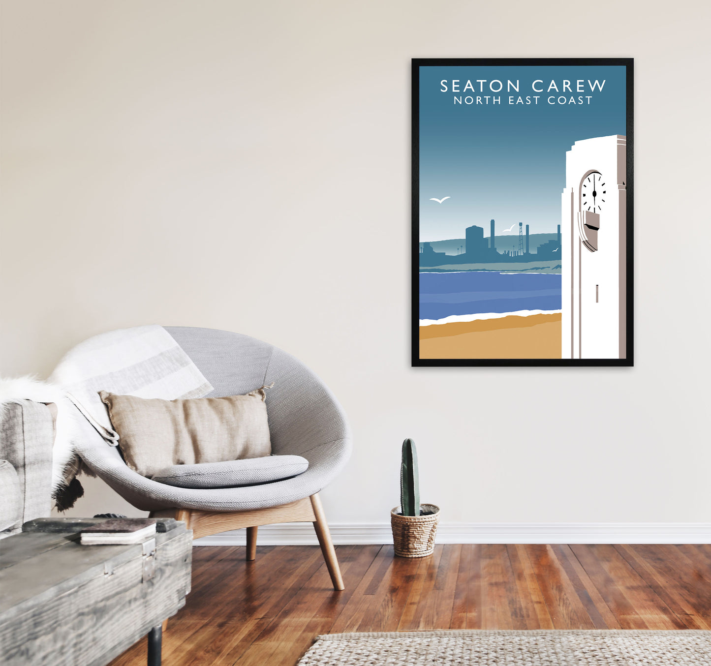 Seaton Carew Portrait North East Coast Travel Art Print by Richard O'Neill A1 White Frame