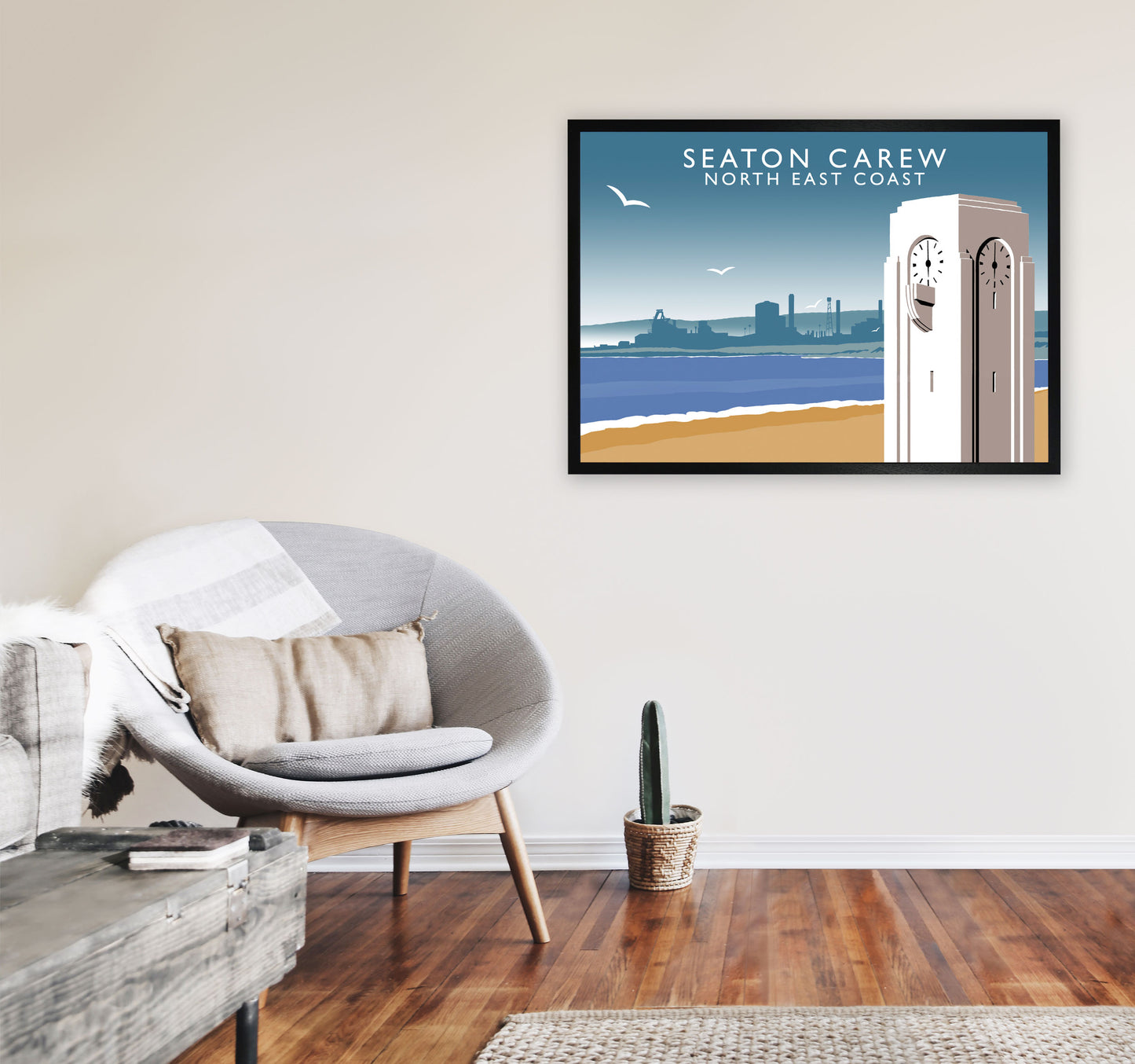 Seaton Carew North East Coast Travel Art Print by Richard O'Neill A1 White Frame