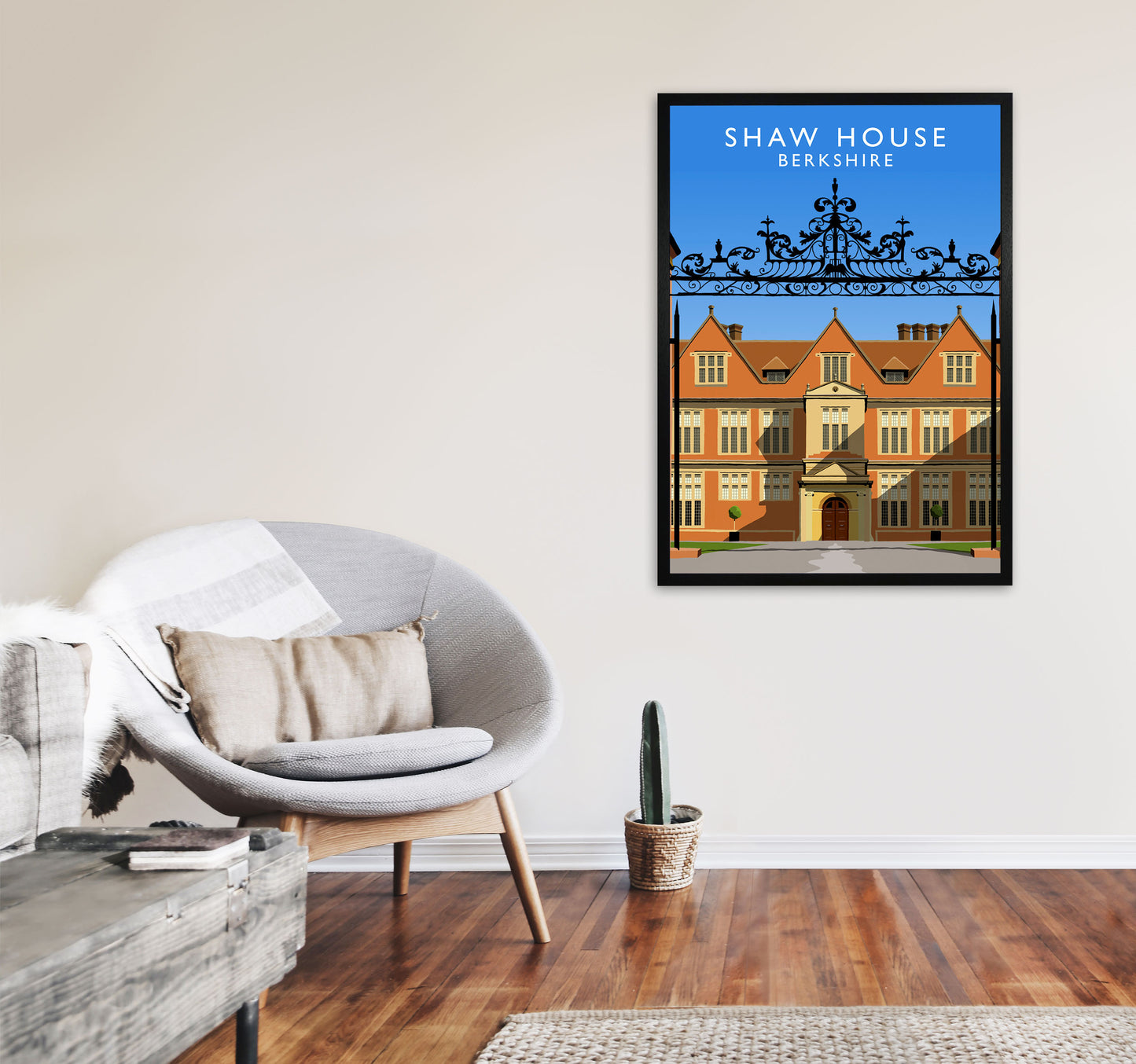 Shaw House Portrait Berkshire Travel Art Print by Richard O'Neill, Framed Wall Art A1 White Frame