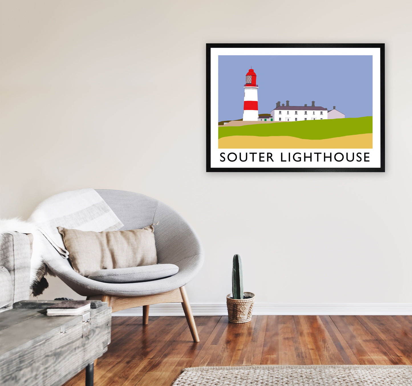 Souter Lighthouse Travel Art Print by Richard O'Neill, Framed Wall Art A1 White Frame