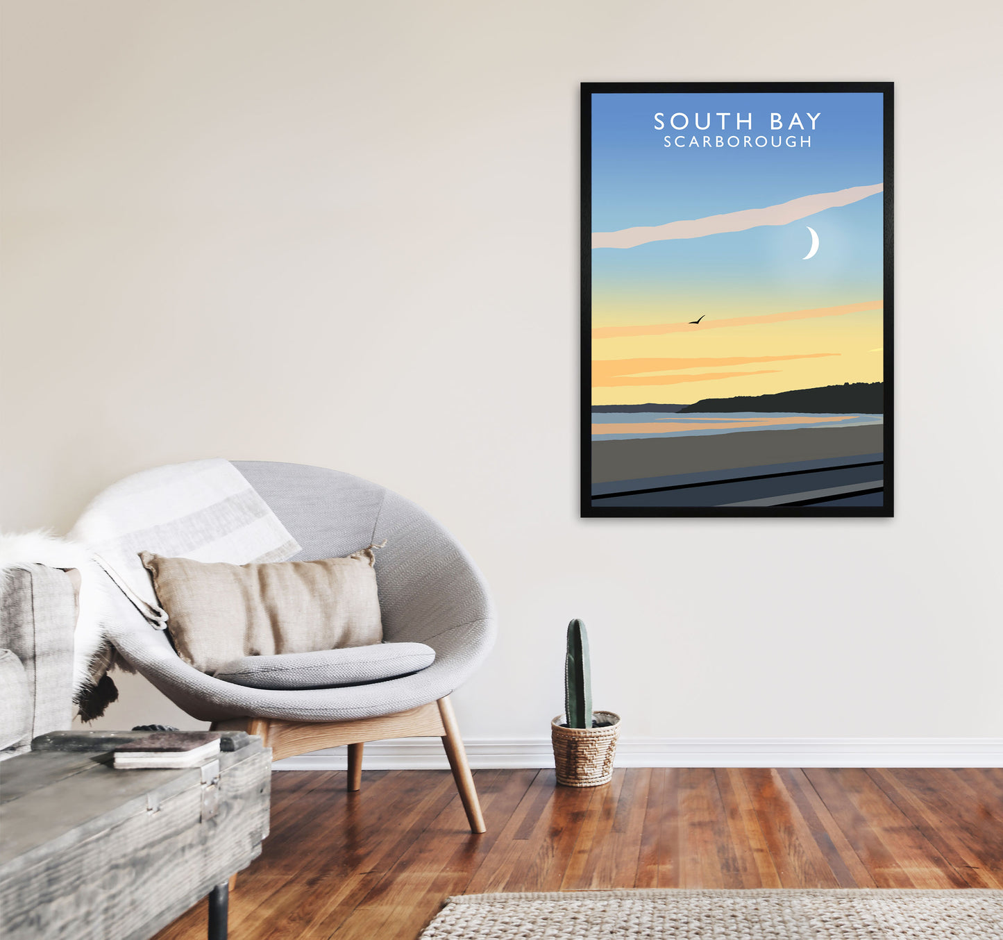 South Bay Portrait Scarborough Art Print by Richard O'Neill, Framed Wall Art A1 White Frame