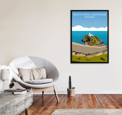 South Stack Lighthouse2 Portrait Anglesey Travel Art Print by Richard O'Neill A1 White Frame