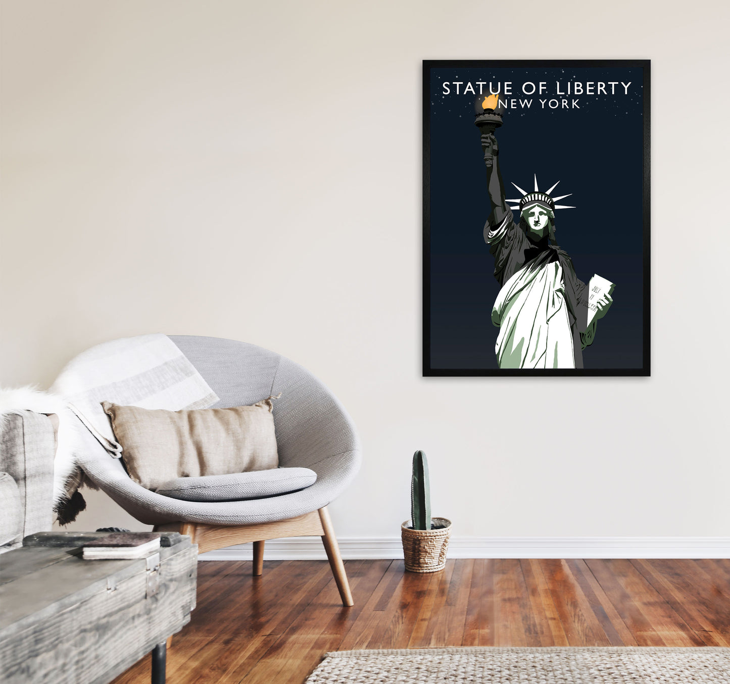 Statue of Liberty Night New York Art Print by Richard O'Neill A1 White Frame