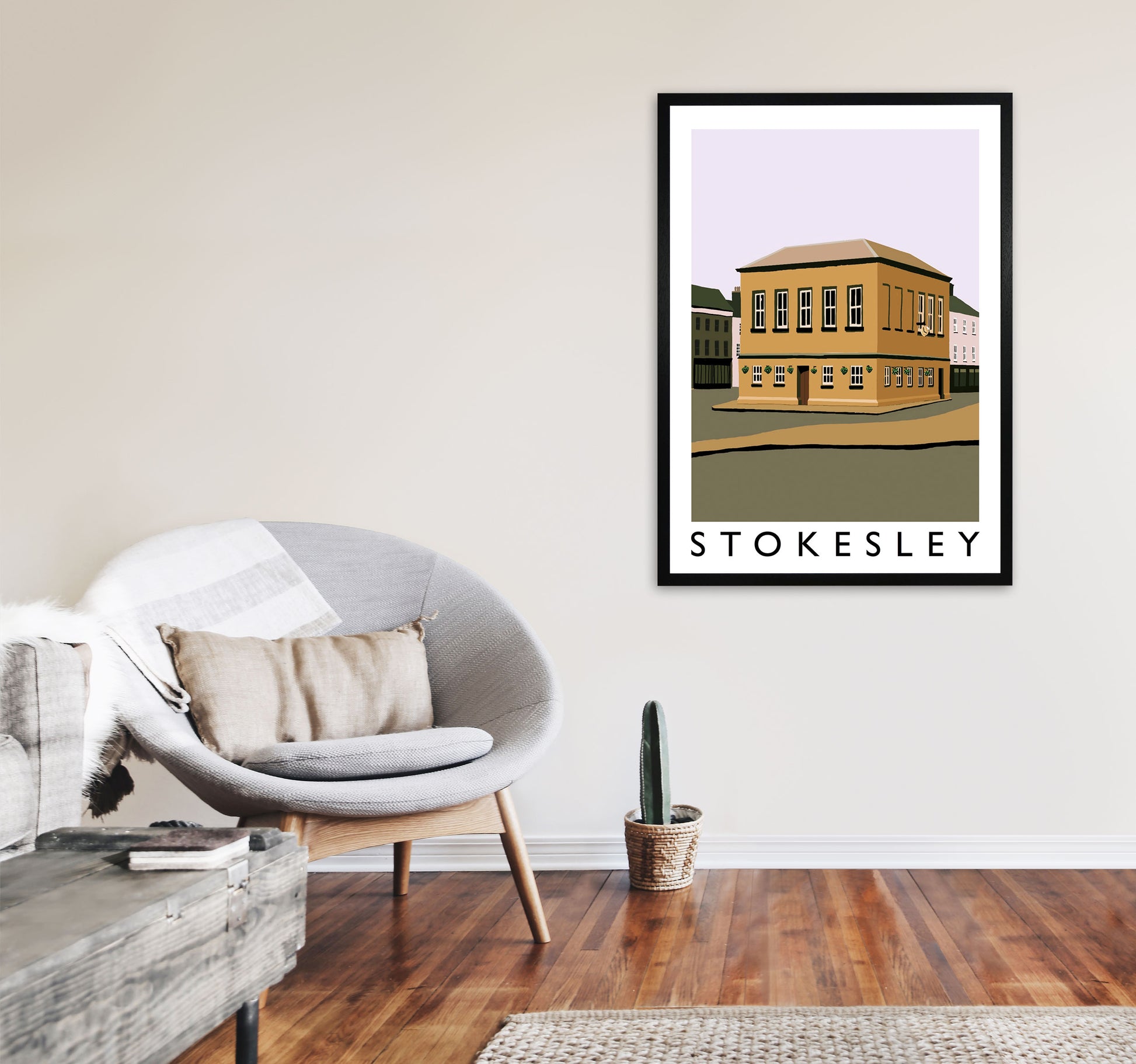 Stokesley Portrait Travel Art Print by Richard O'Neill, Framed Wall Art A1 White Frame