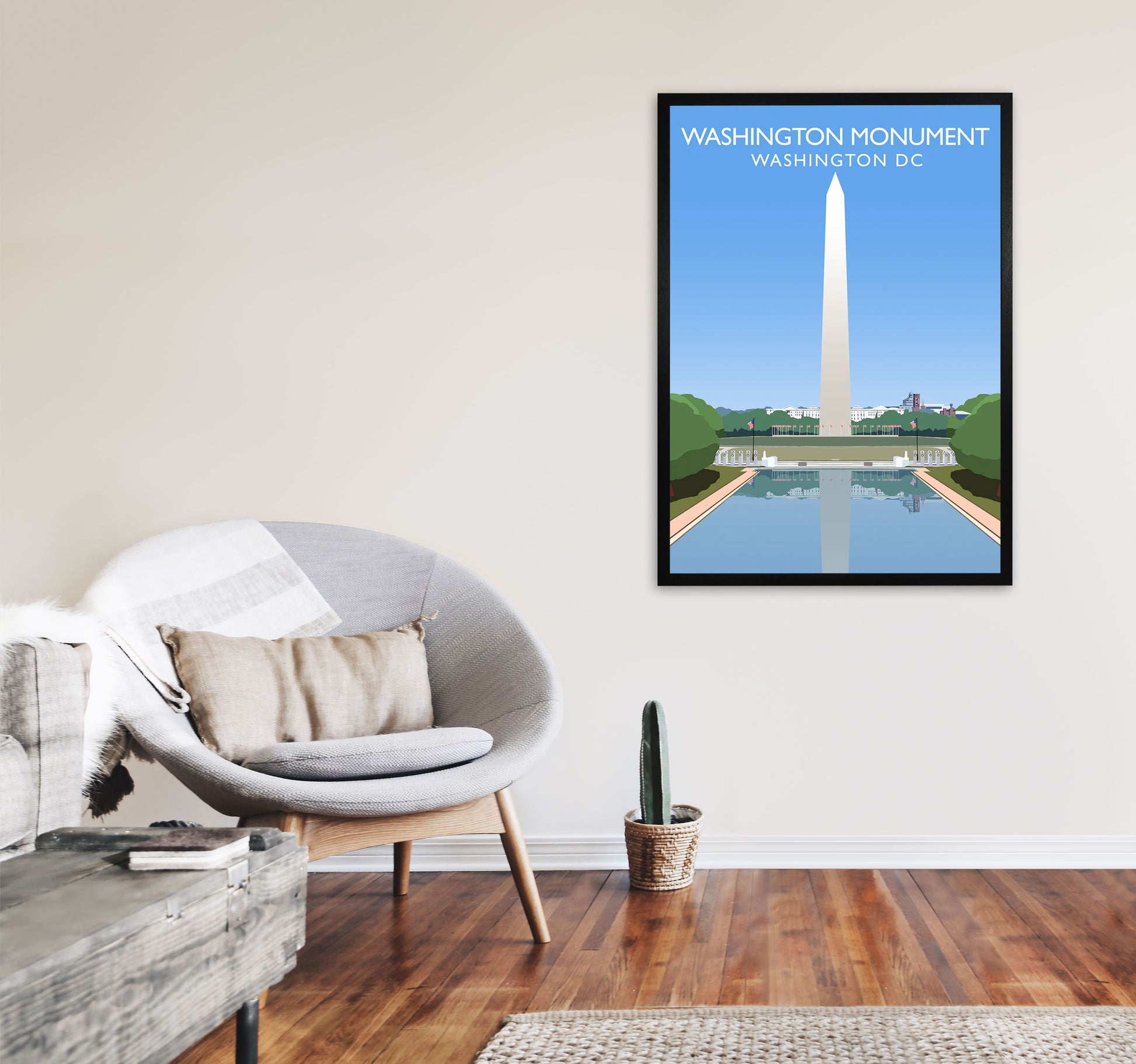 Washington DC Monument Travel Art Print by Richard O'Neill A1 White Frame